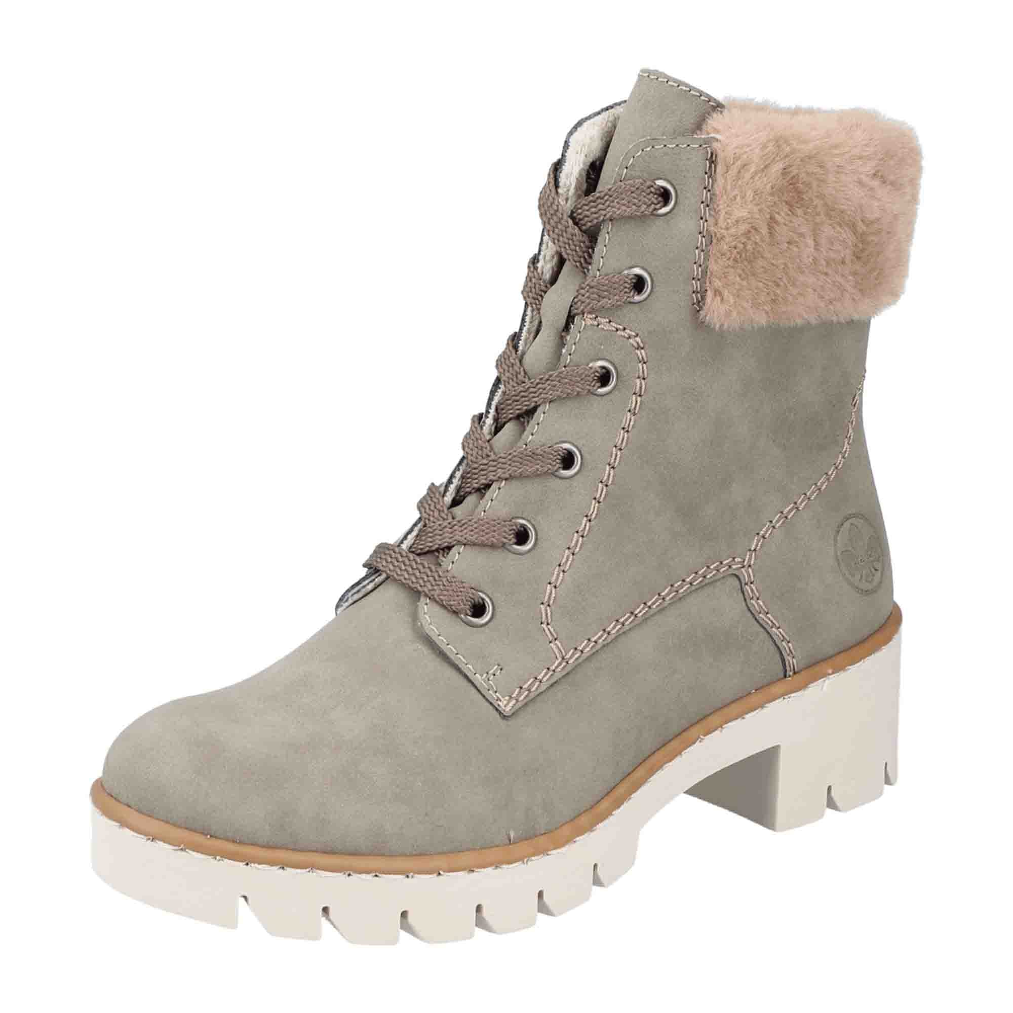Rieker X5718-52 Women's Green Fall Winter Block Heel Lace-Up Shoes