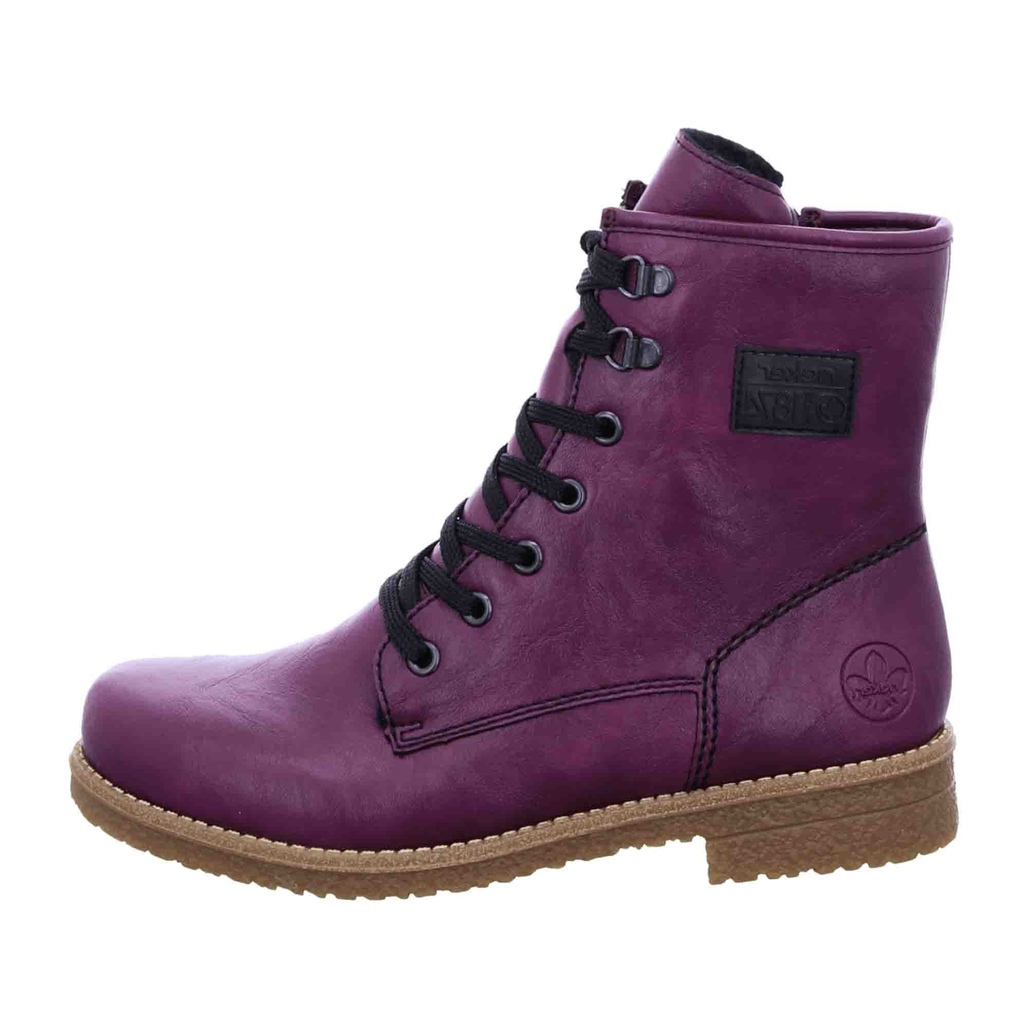 Rieker 73512-30 Women's Purple Boots with Zipper and Laces for Fall/Winter