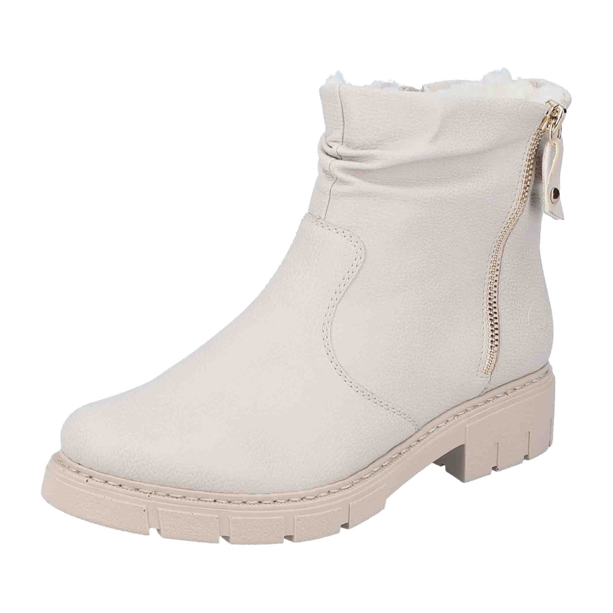 Rieker Beige Women's Boots with Zipper Warm Lined Faux Leather Block Heel