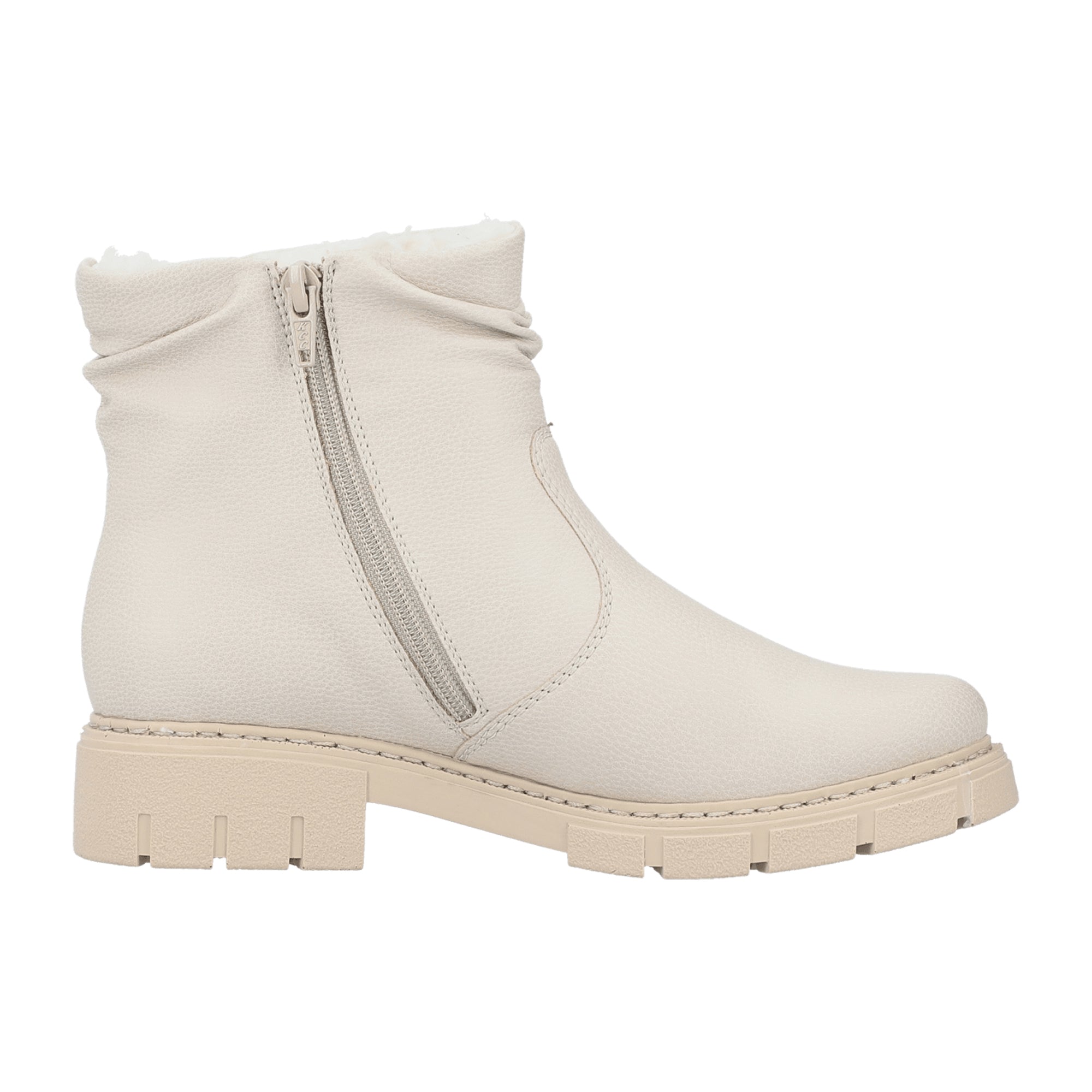 Rieker Beige Women's Boots with Zipper Warm Lined Faux Leather Block Heel