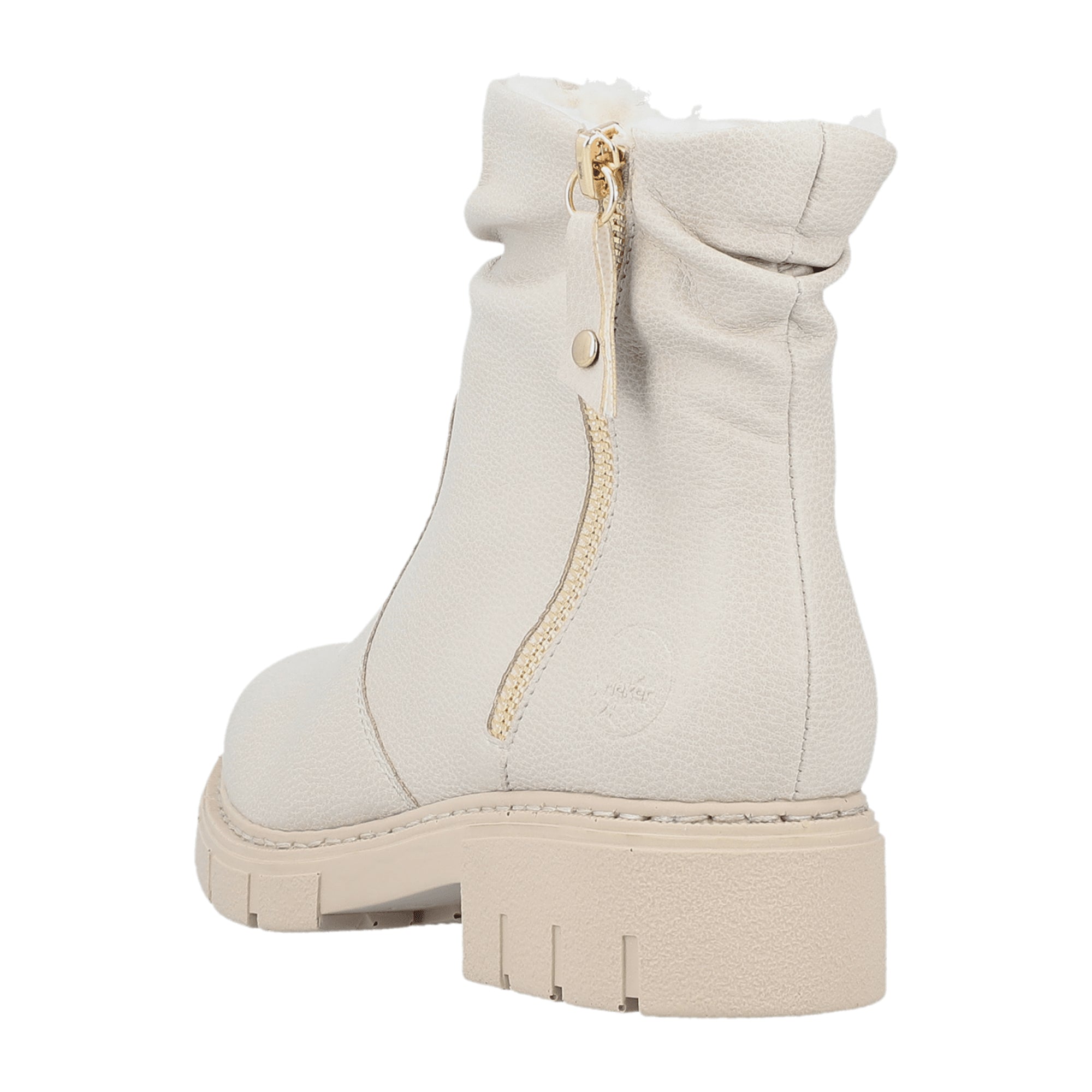 Rieker Beige Women's Boots with Zipper Warm Lined Faux Leather Block Heel