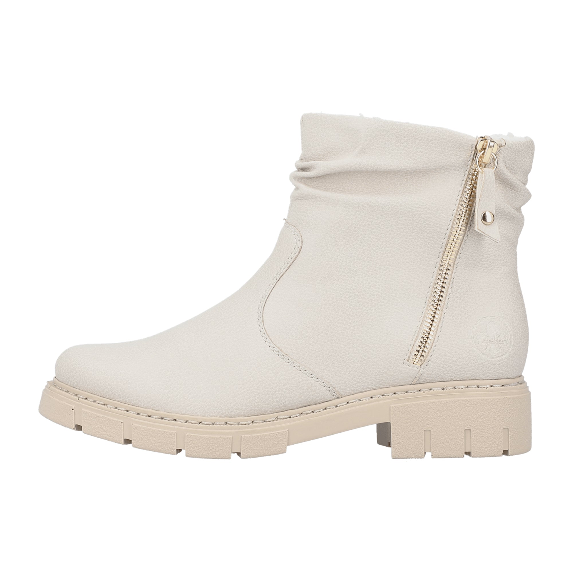 Rieker Beige Women's Boots with Zipper Warm Lined Faux Leather Block Heel
