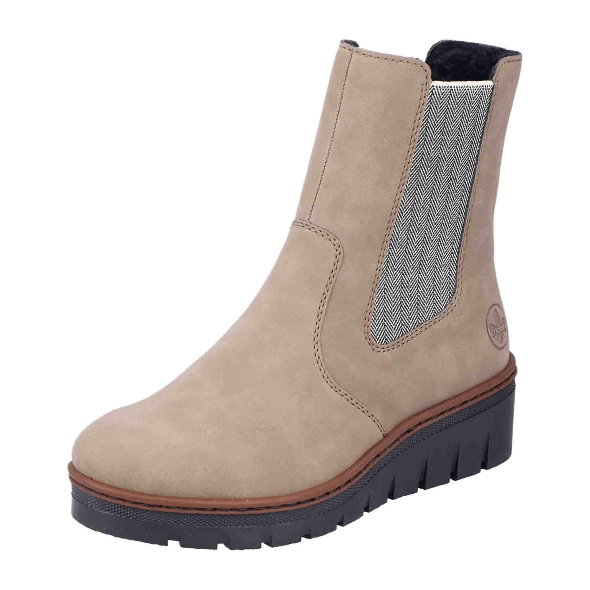Rieker Beige Women's Boots with Wedge Heel and Round Toe for Fall/Winter