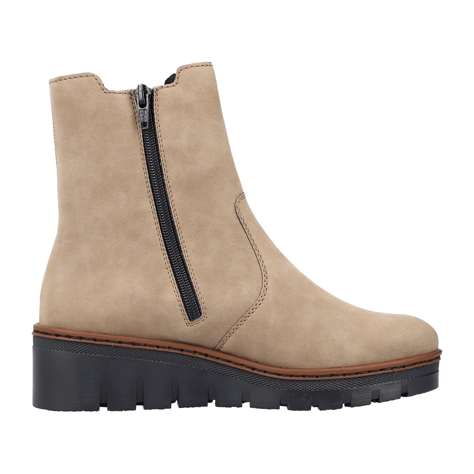 Rieker Beige Women's Boots with Wedge Heel and Round Toe for Fall/Winter