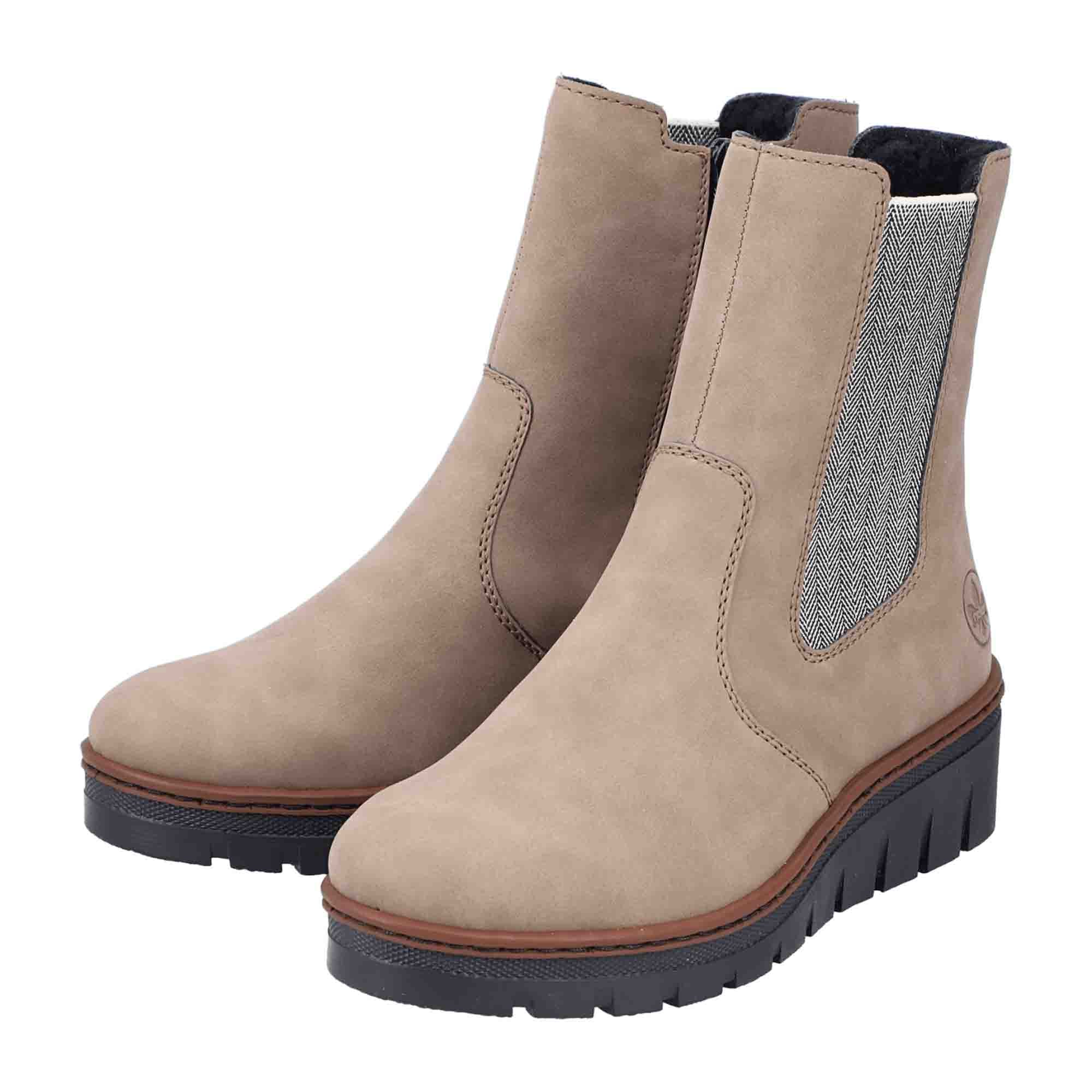 Rieker Beige Women's Boots with Wedge Heel and Round Toe for Fall/Winter