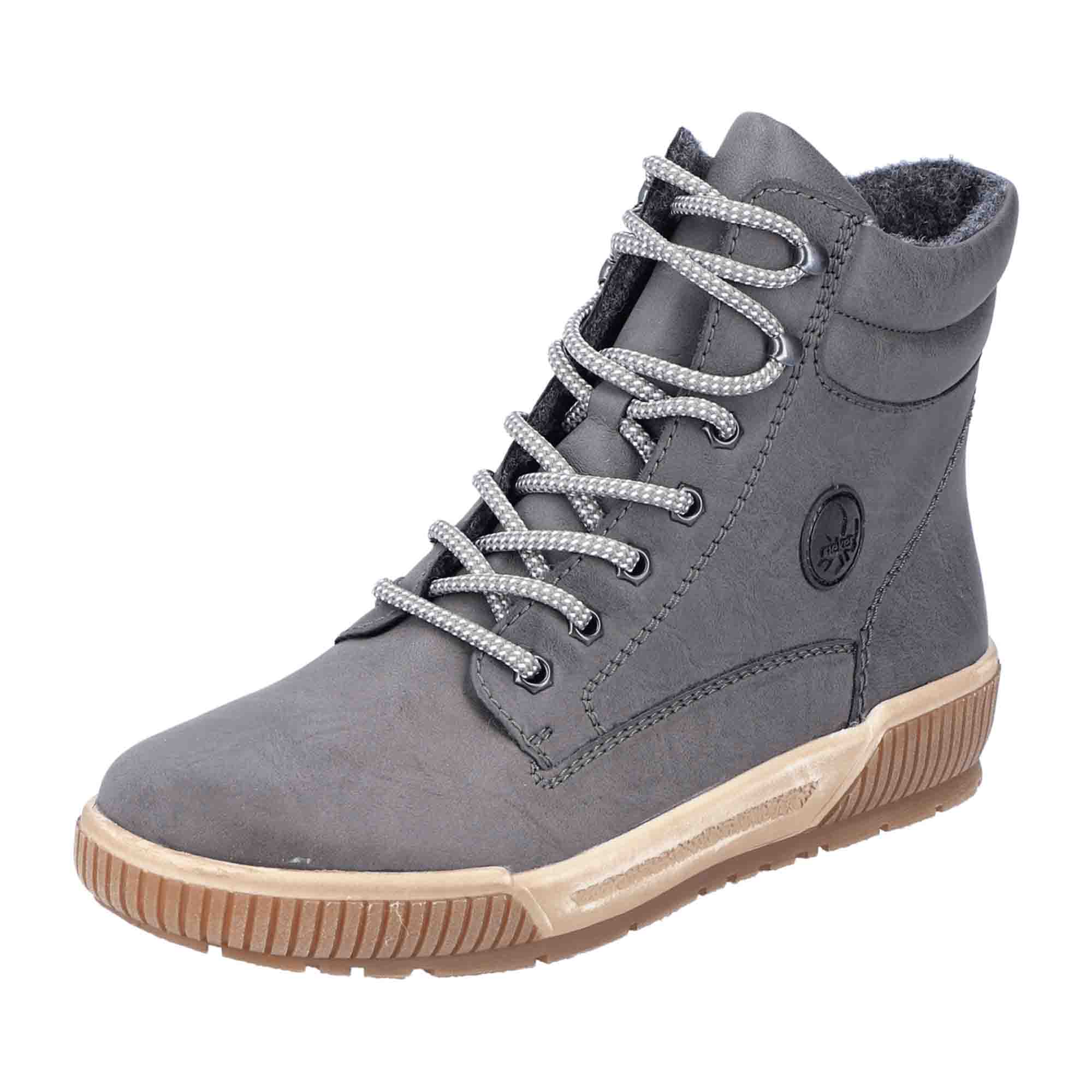 Rieker HWK Women's Grey Boots for Fall Winter with Lace-Up Closure