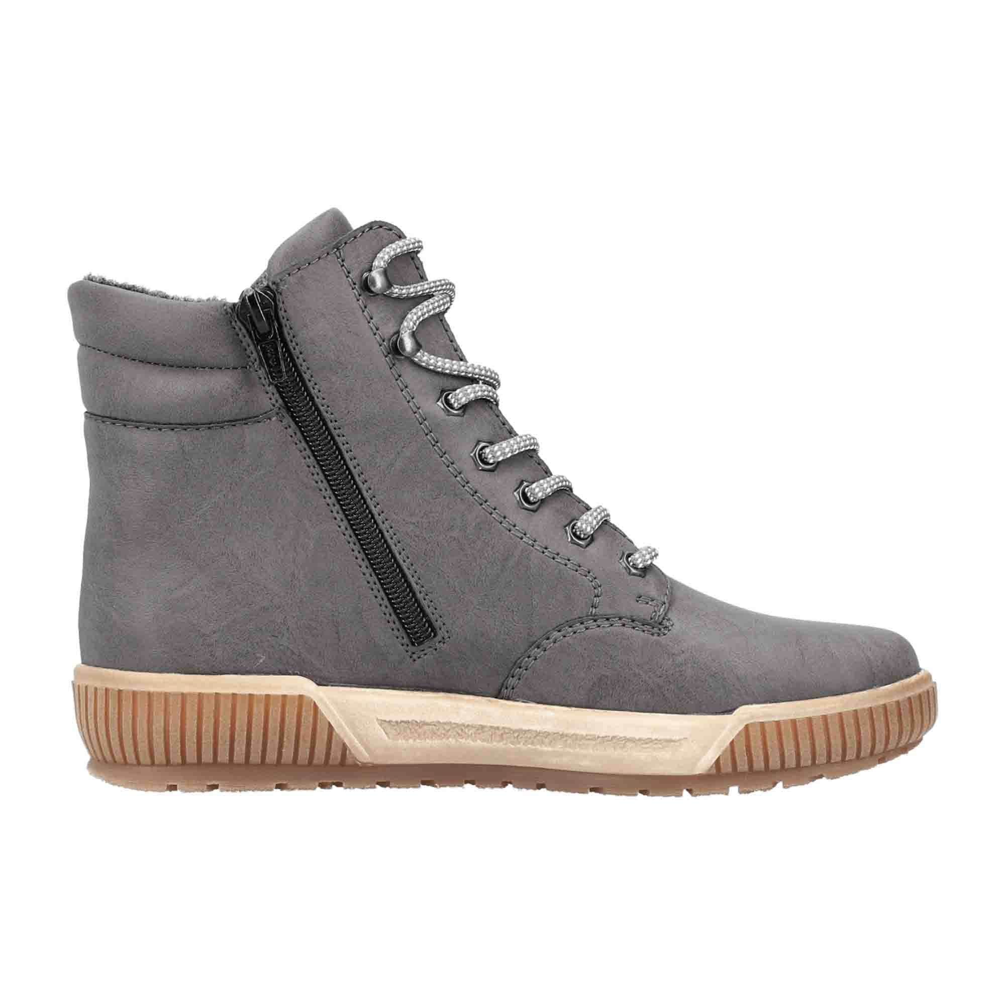 Rieker HWK Women's Grey Boots for Fall Winter with Lace-Up Closure