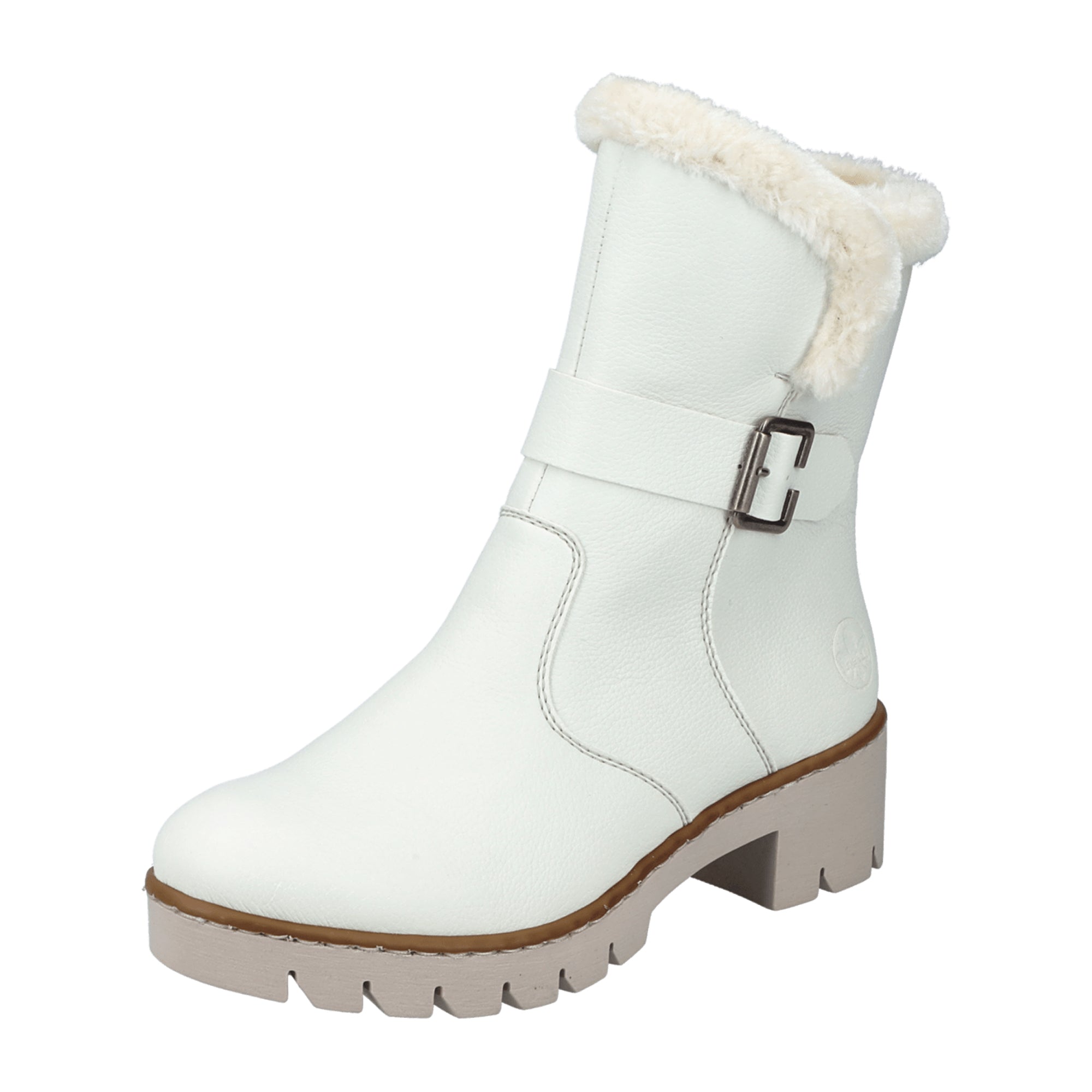 Rieker X5774-80 Women's White Faux Leather Shoes for Fall Winter