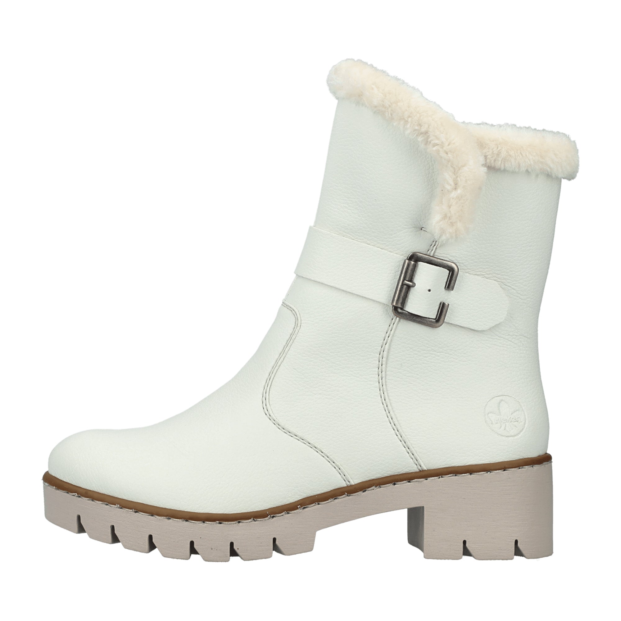 Rieker X5774-80 Women's White Faux Leather Shoes for Fall Winter