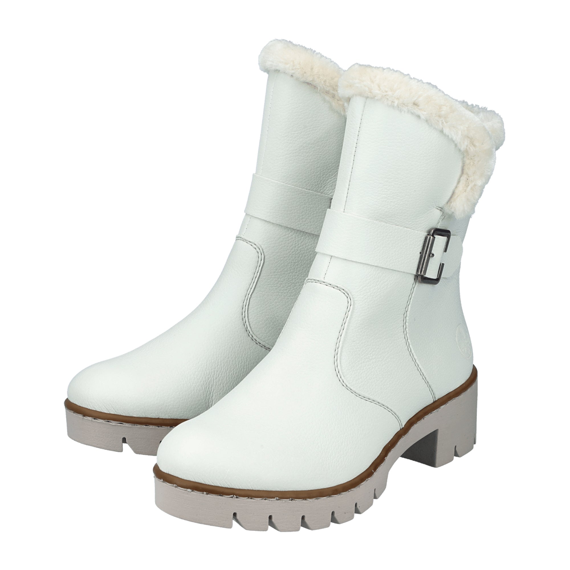 Rieker X5774-80 Women's White Faux Leather Shoes for Fall Winter