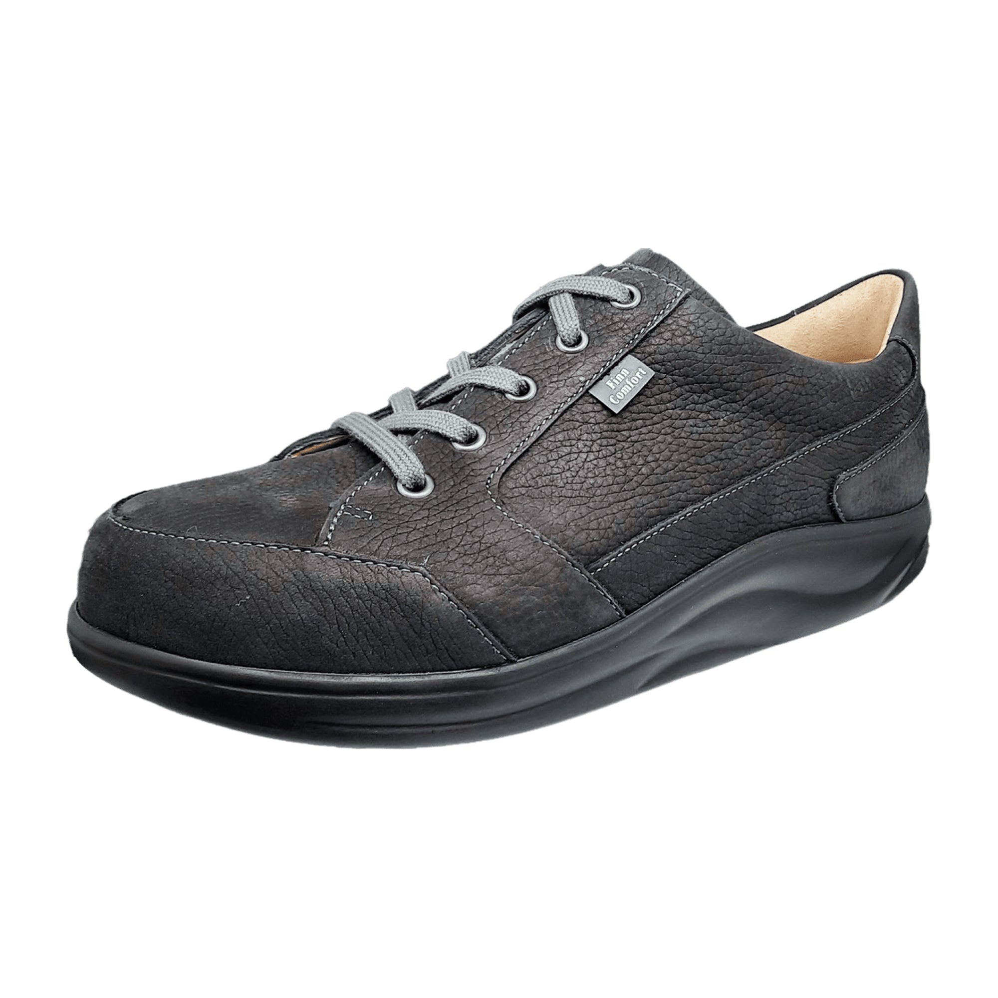 Finn Comfort Huaraz Men's Comfort Shoe - Dark Grey Nubuck Leather Walking Shoes for Strong Support and Everyday Wear - Bartel-Shop