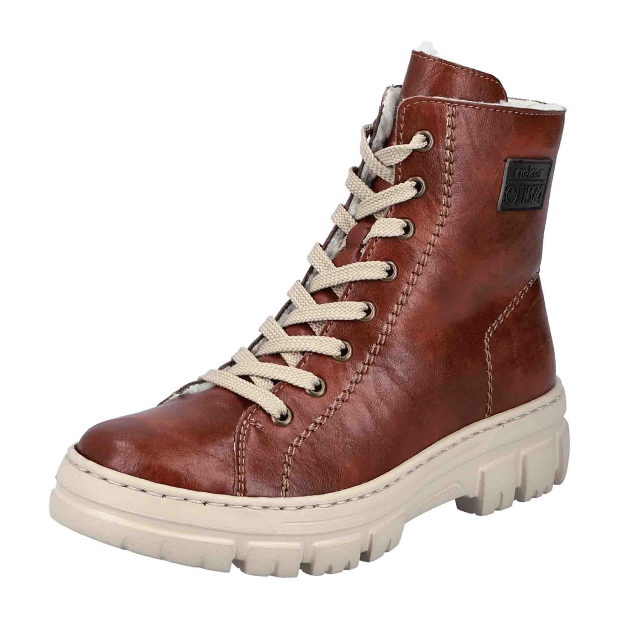 Rieker HWK Women's Brown Boots with Zipper and Laces for Fall/Winter