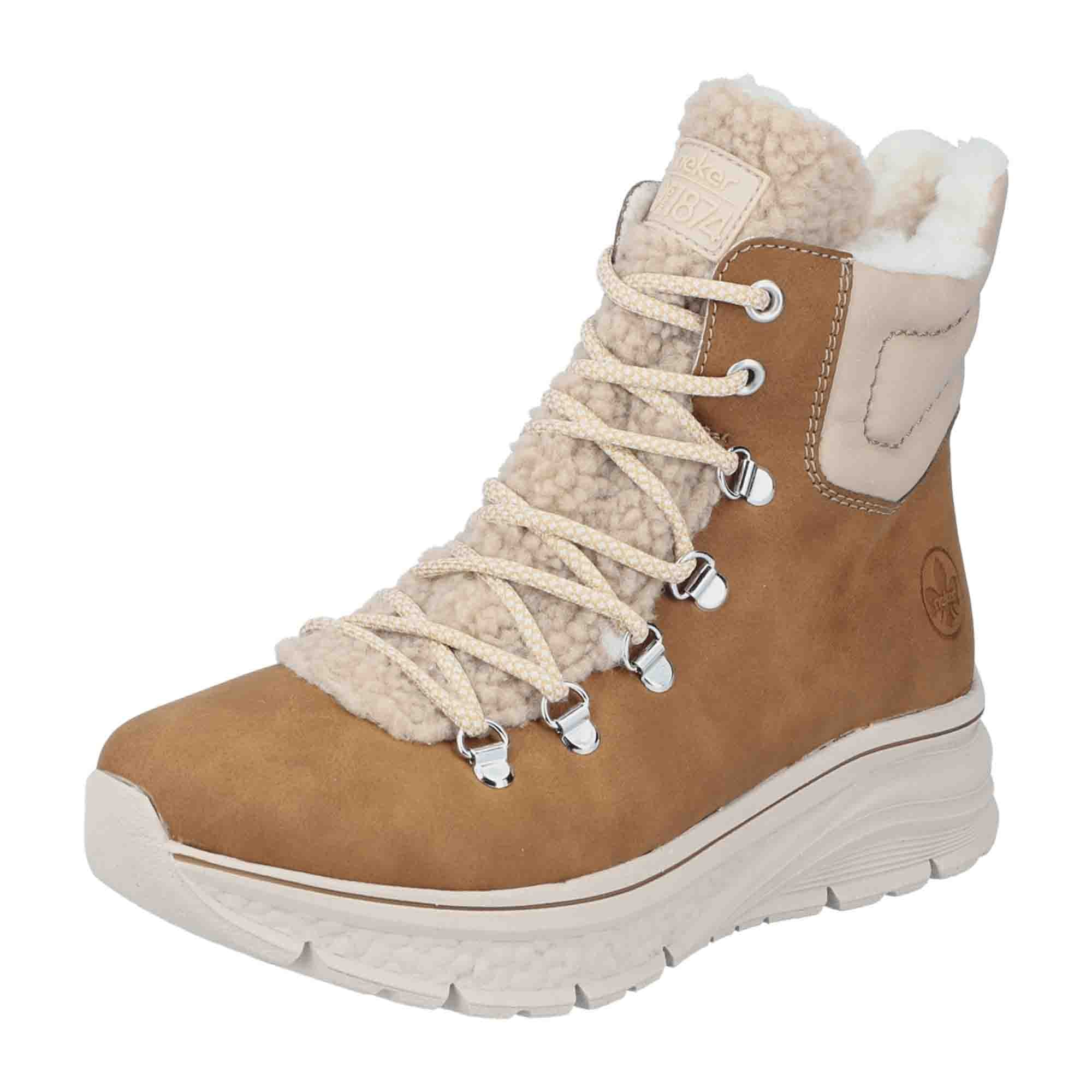 Rieker HWK Women's Brown Boots, Faux Leather, Lace-Up, Fall/Winter