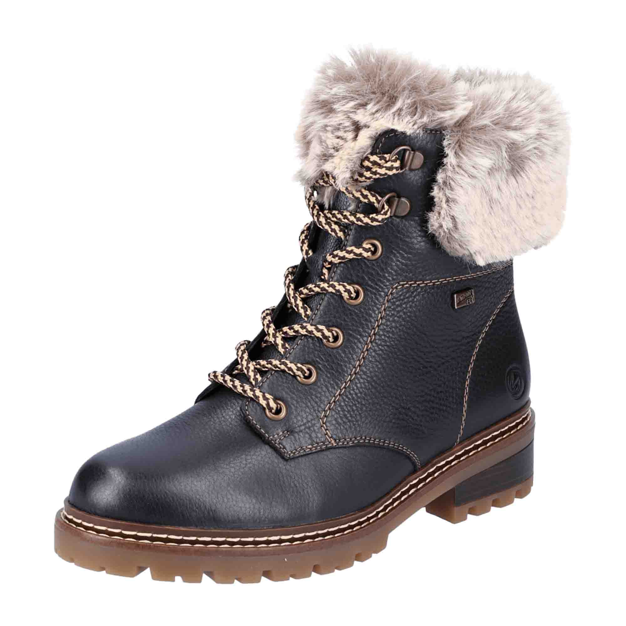 Remonte Black Leather Women's Ankle Boots with Zip and Warm Lining