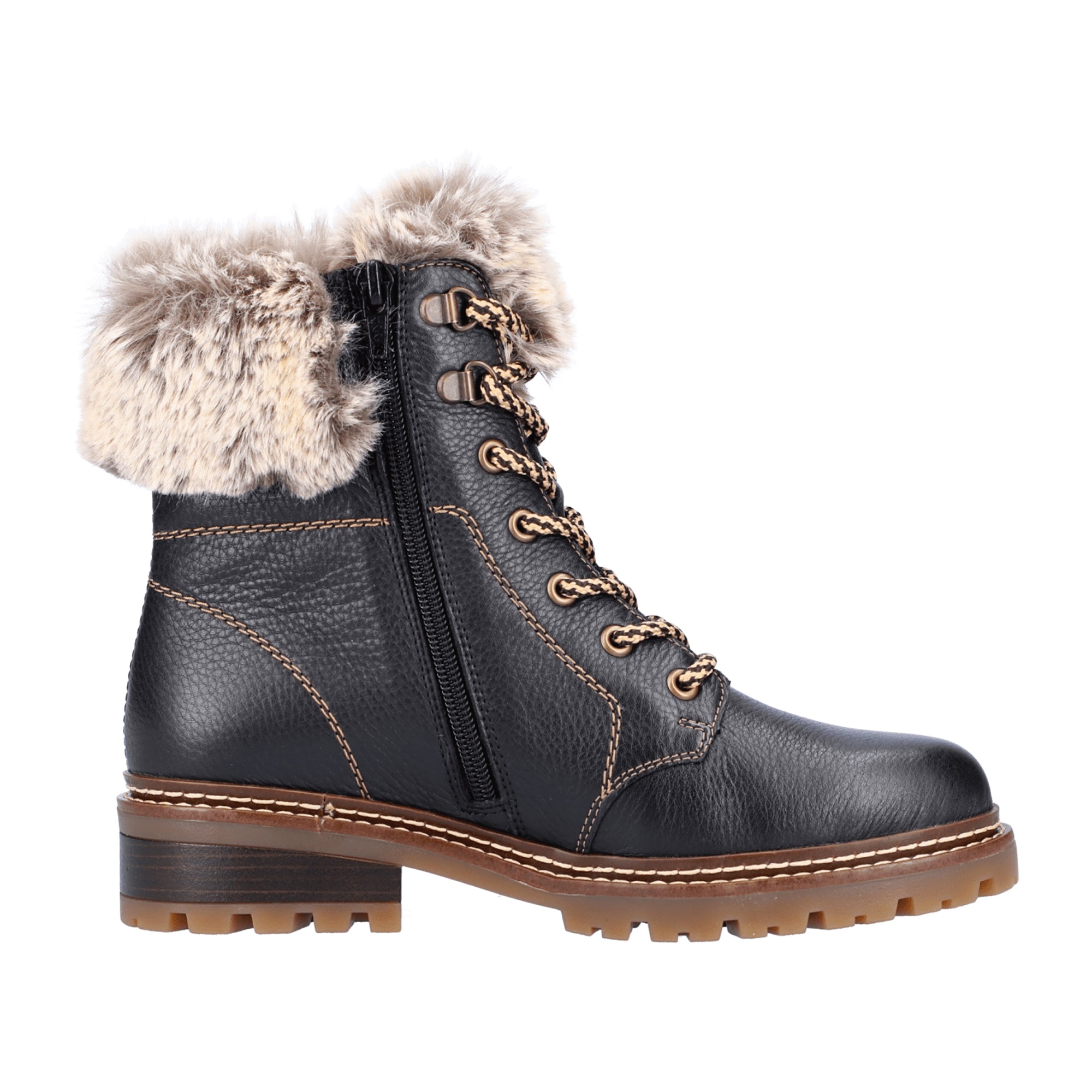 Remonte Black Leather Women's Ankle Boots with Zip and Warm Lining