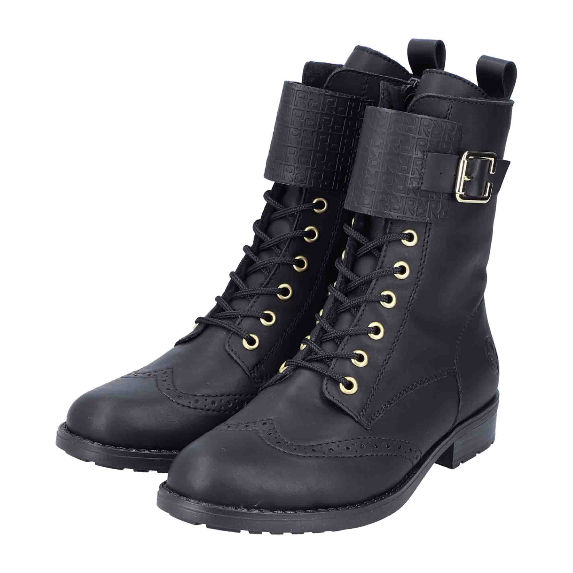 Rieker Black Women's Boots with Block Heel and Zip Lace Closure