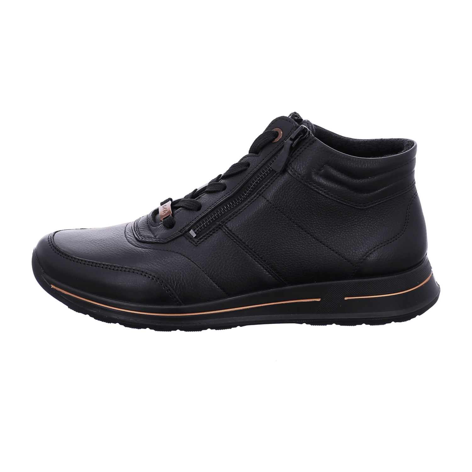 ARA Women's Leather Sneakers with Lace-Up Closure and Round Toe in Black