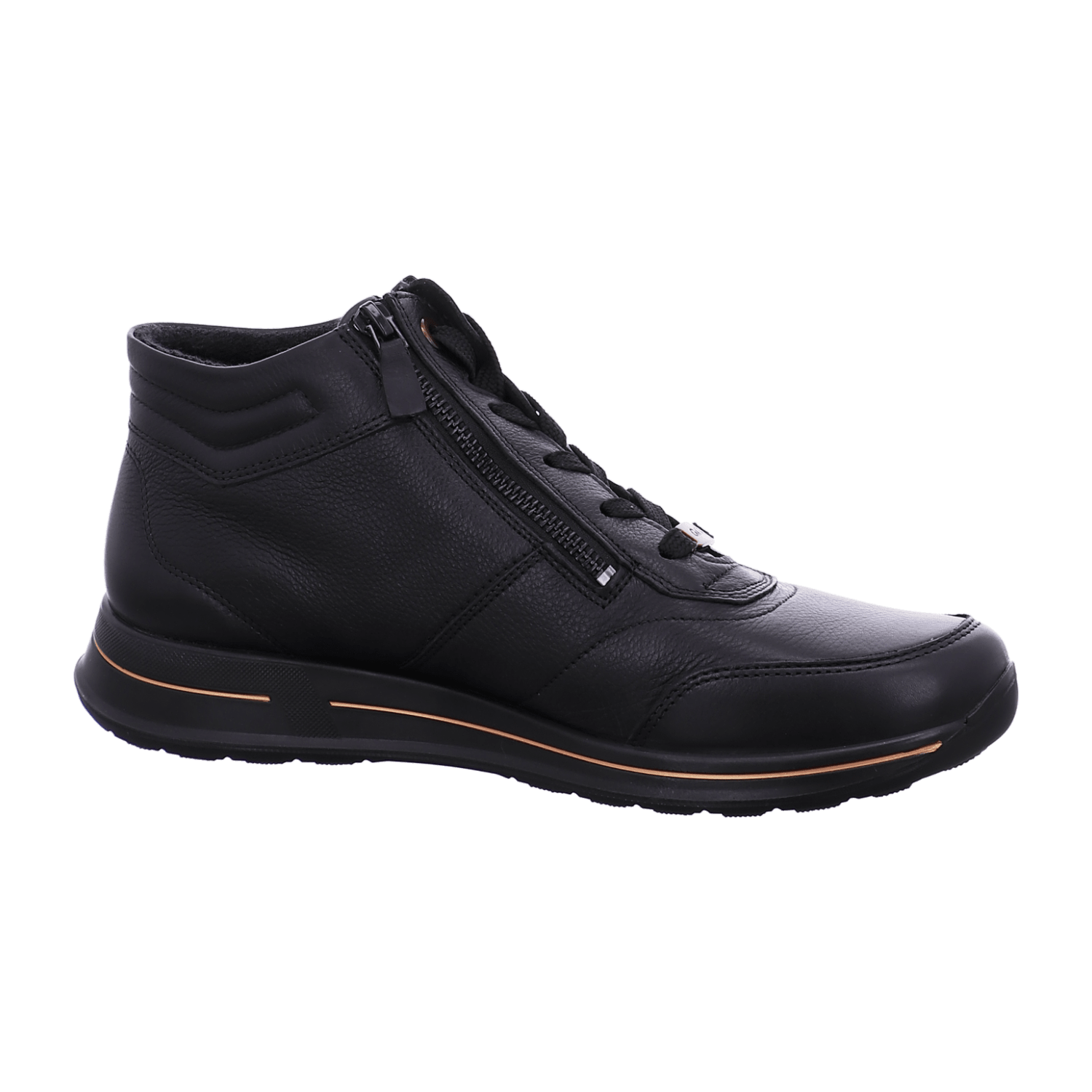 ARA Women's Leather Sneakers with Lace-Up Closure and Round Toe in Black