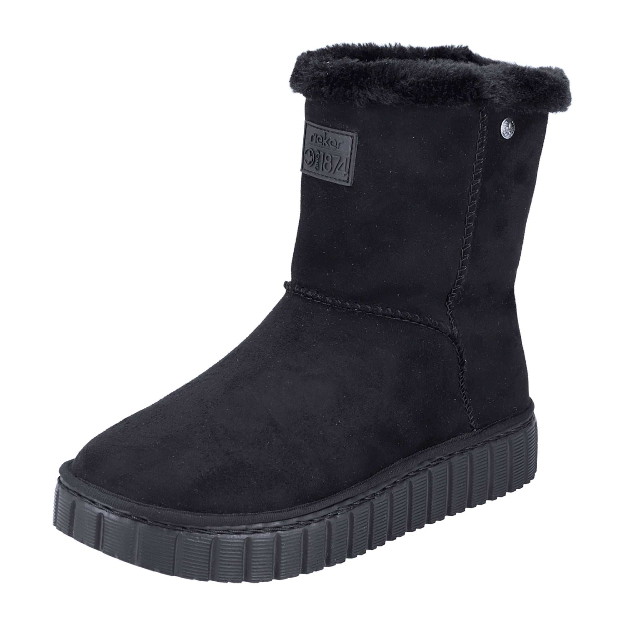 Rieker Women's Black Winter Boots Warm Lined Textile Upper Flat Heel