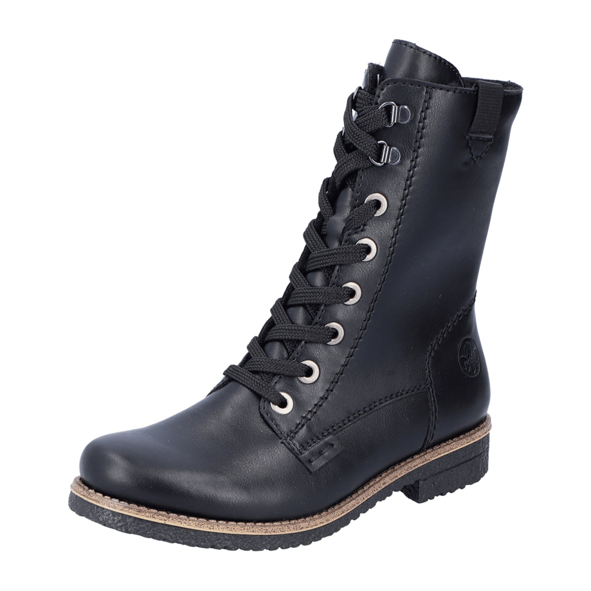 Rieker Women's Black Ankle Boots with Block Heel and Zipper Lace-Up Closure