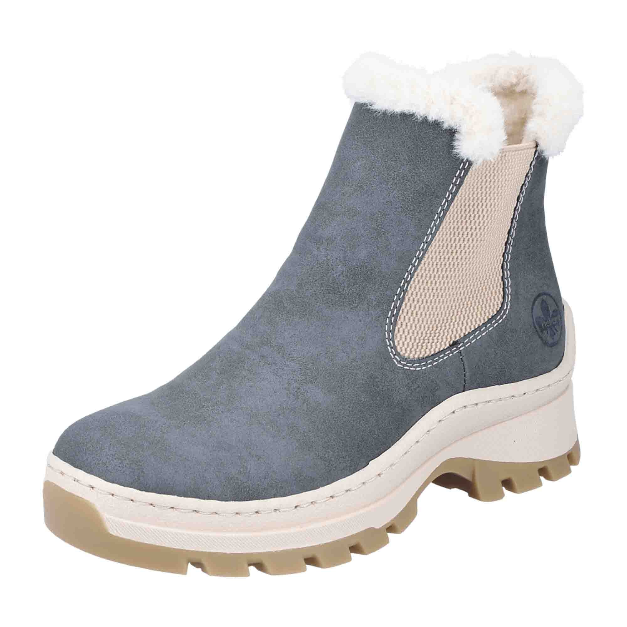 Rieker Blue Women's Boots Short Shaft Warm Lined Synthetic Leather Round Toe
