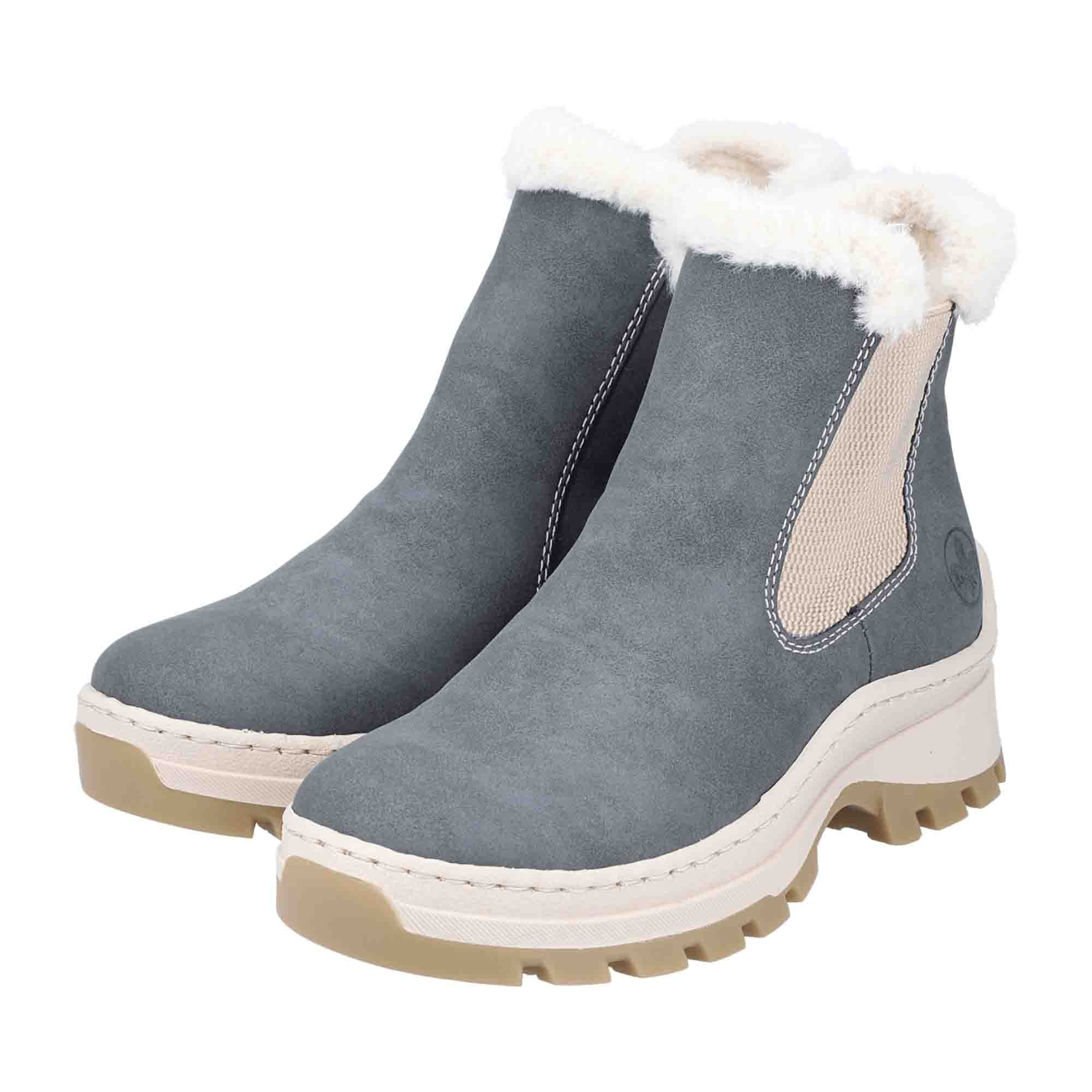 Rieker Blue Women's Boots Short Shaft Warm Lined Synthetic Leather Round Toe