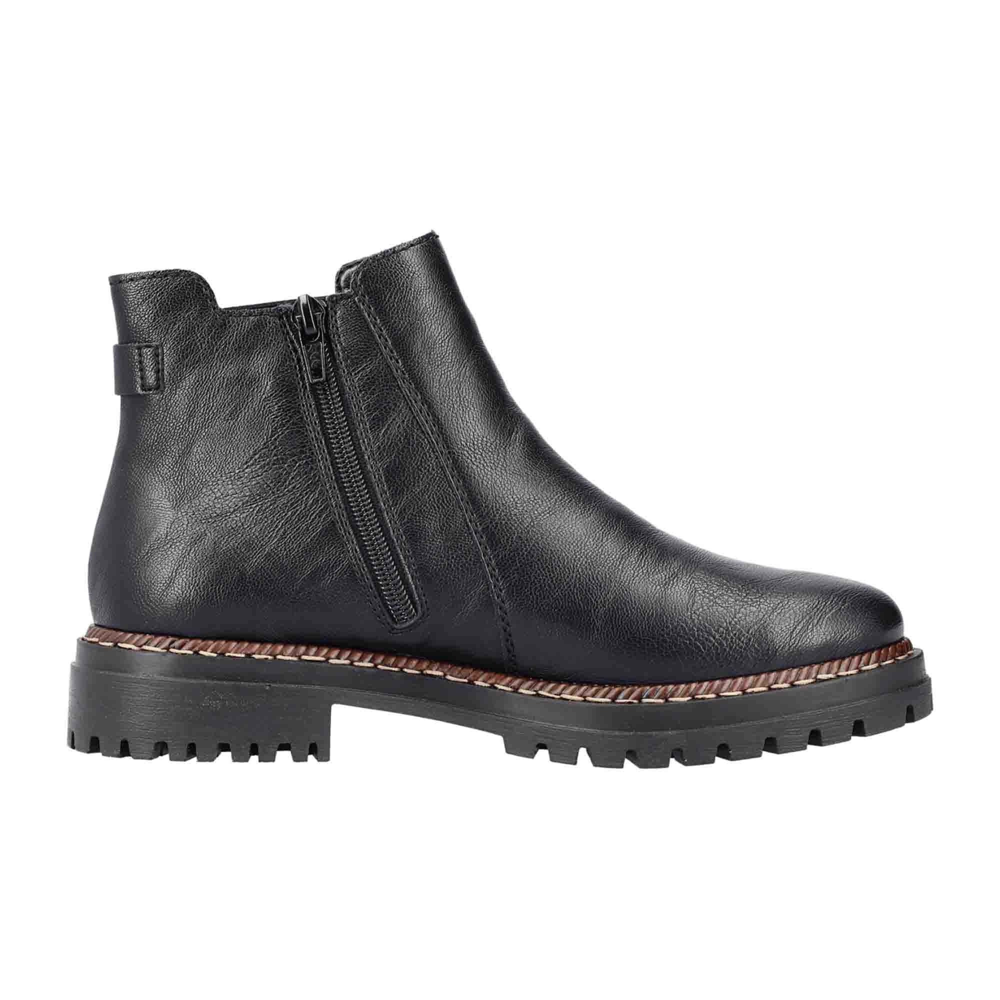 Rieker HWK Women's Black Boots Slip-On Synthetic Leather Winter Shoes