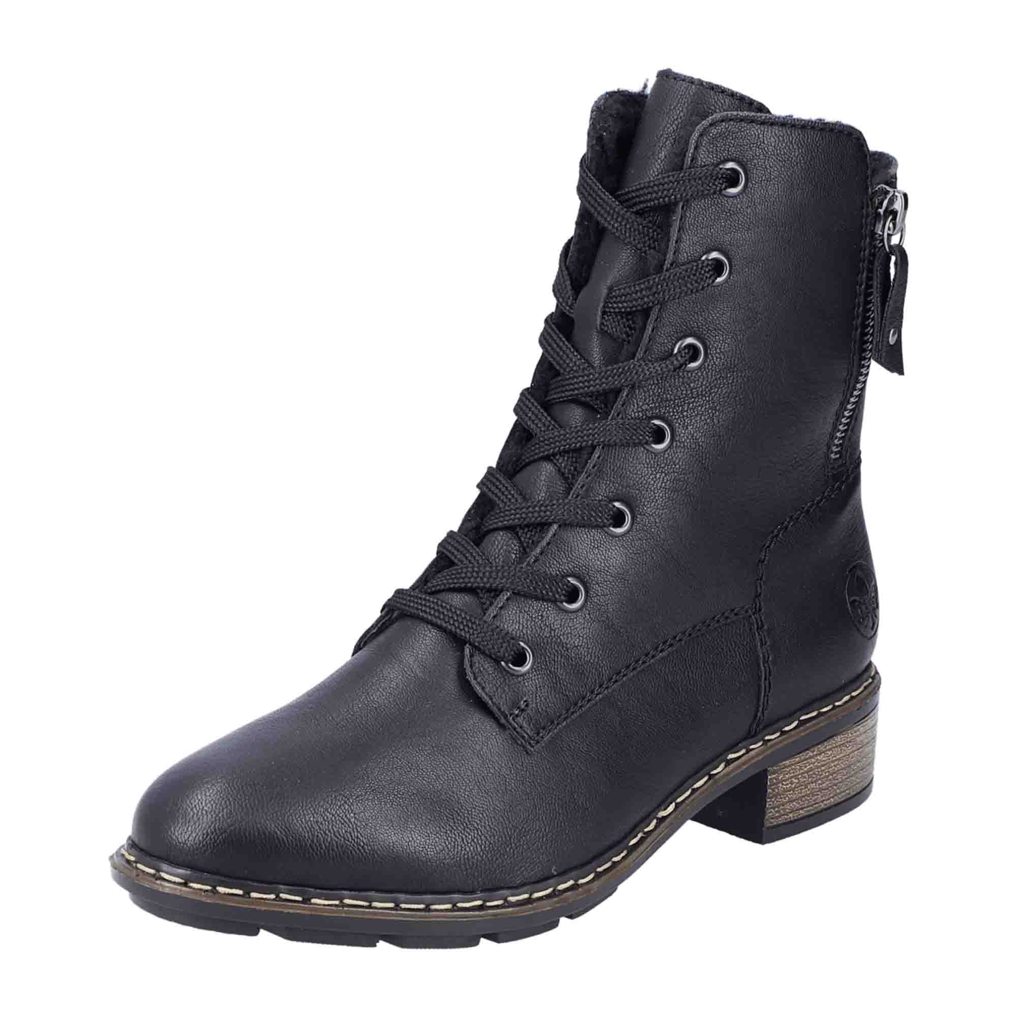 Rieker HWK Women's Black Boots with Lace-Up Closure for Fall and Winter