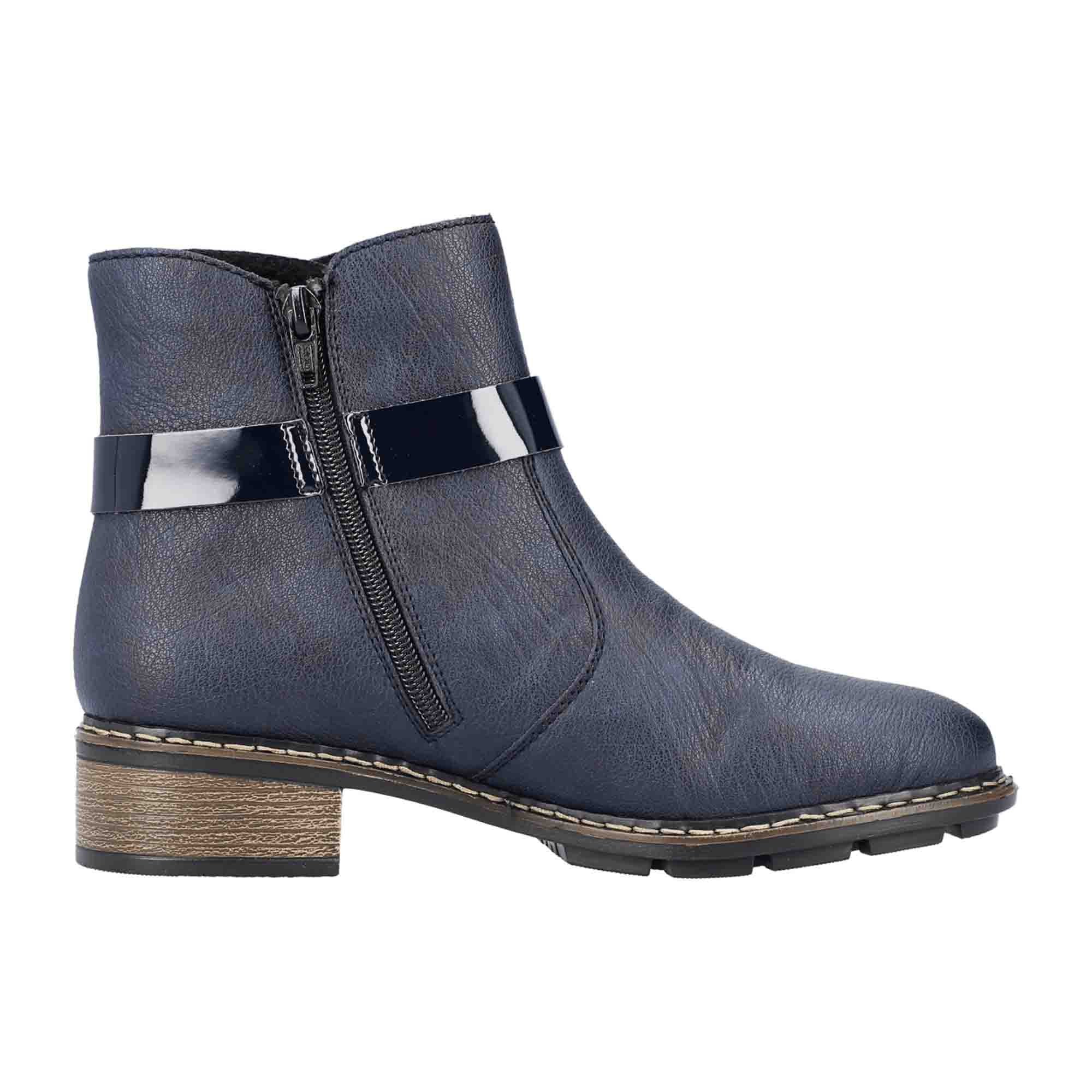 Rieker Women's Blue Boots with Block Heel and Side Zipper for Fall/Winter