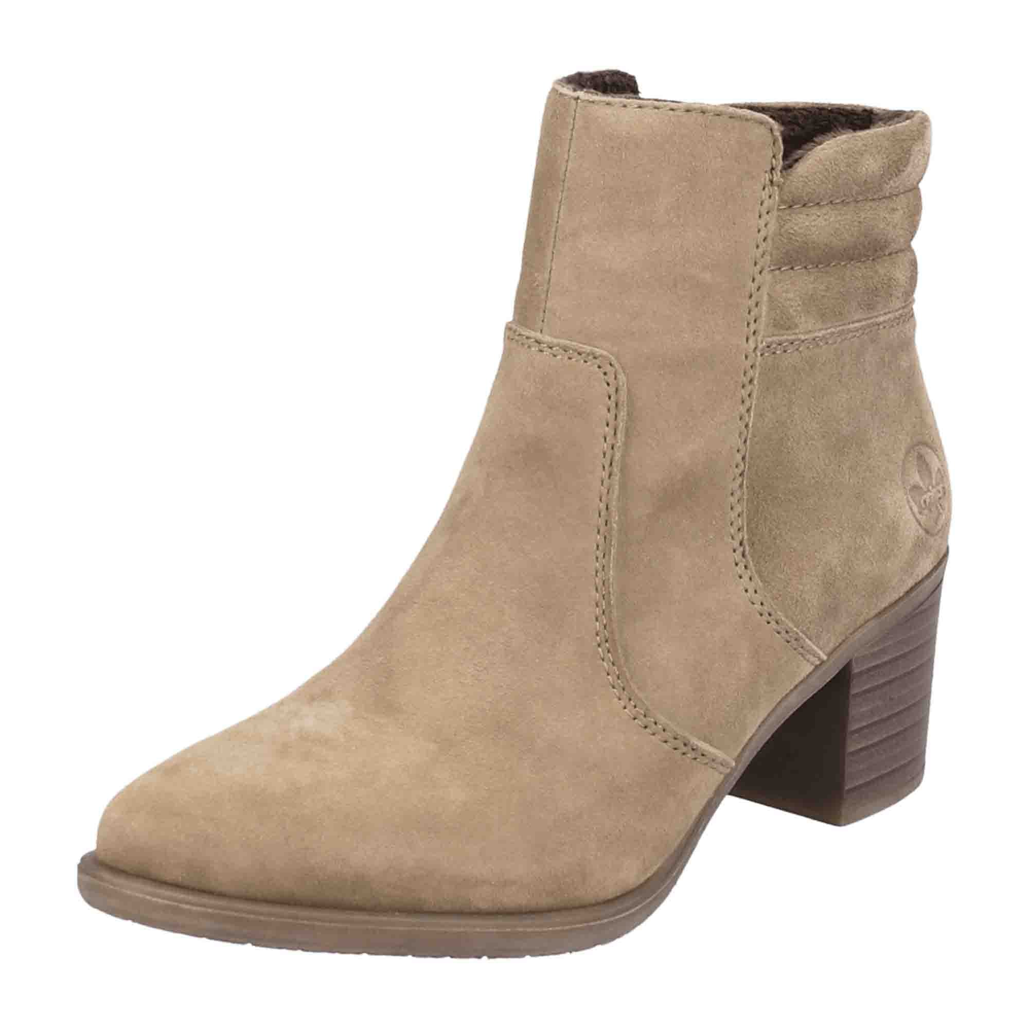 Rieker Y2058 Women's Brown Ankle Boots with Block Heel and Warm Lining