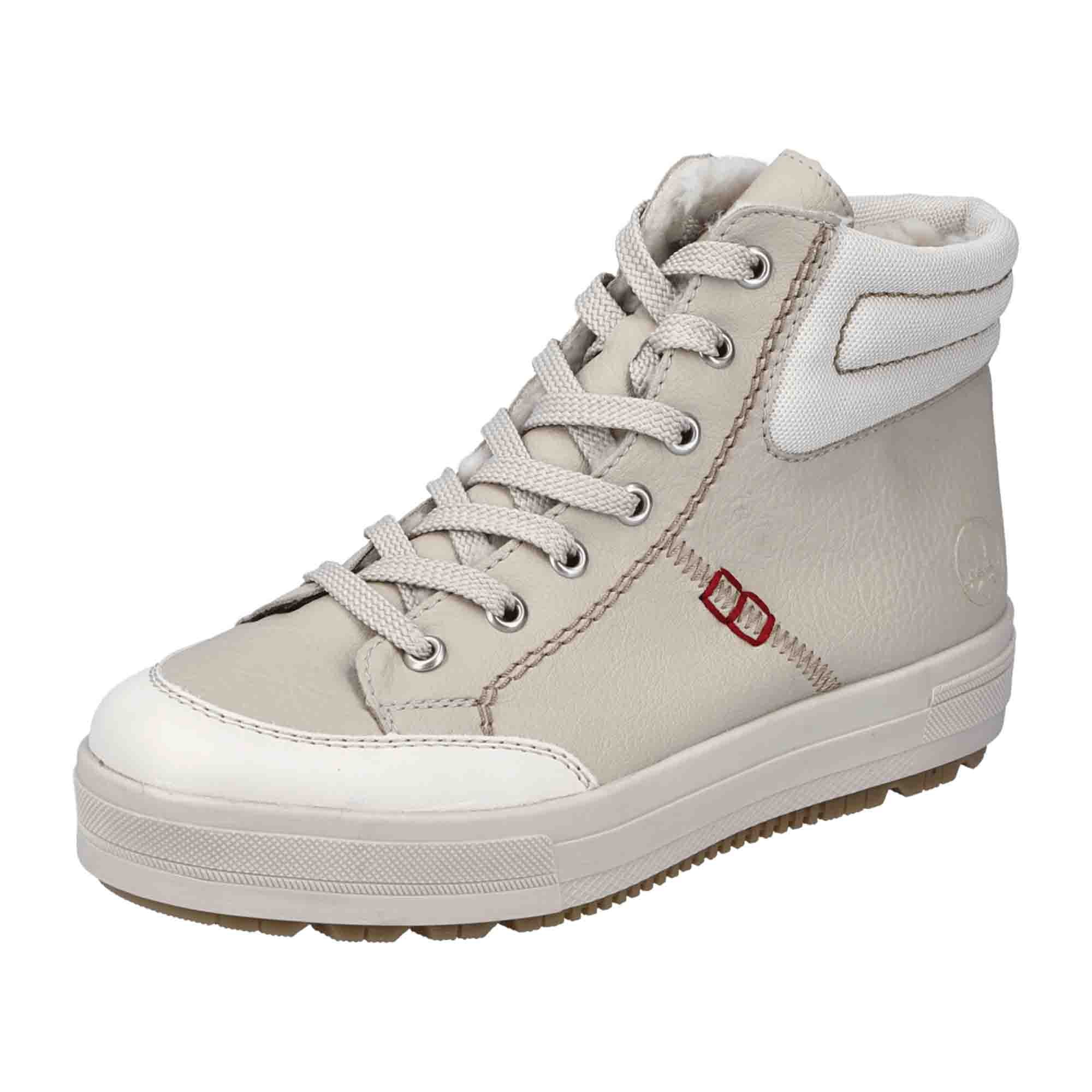 Rieker Beige Women's Sneakers N277260 Faux Leather Lace-Up Autumn Winter