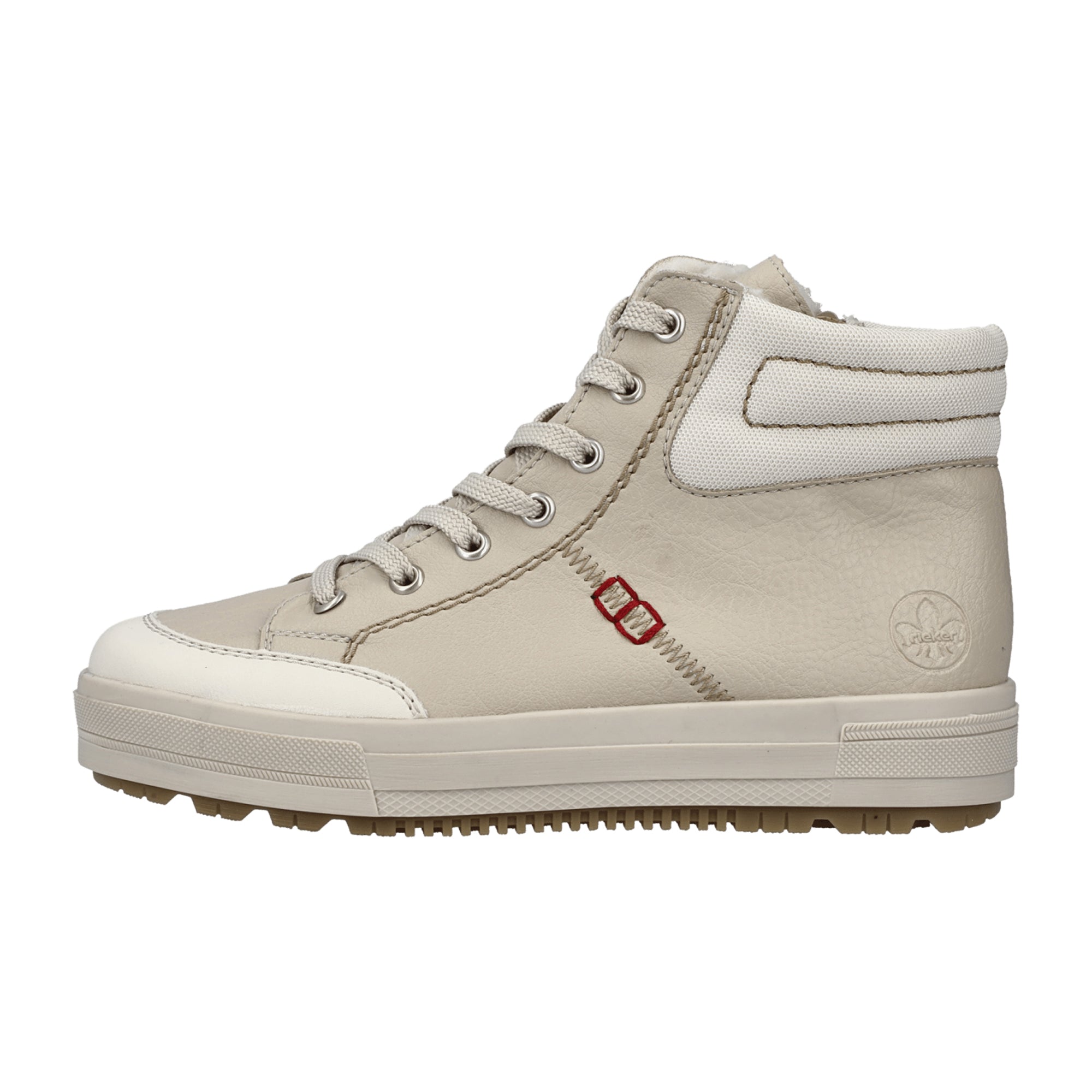 Rieker Beige Women's Sneakers N277260 Faux Leather Lace-Up Autumn Winter