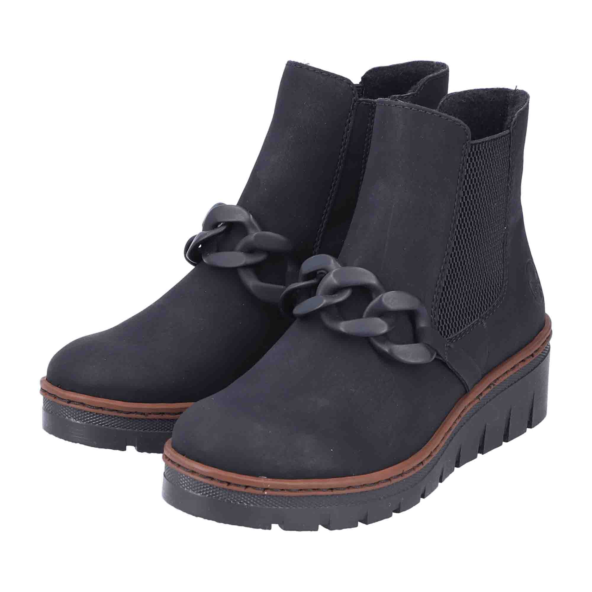 Rieker Women's Black Boots with Wedge Heel and Round Toe for Fall/Winter