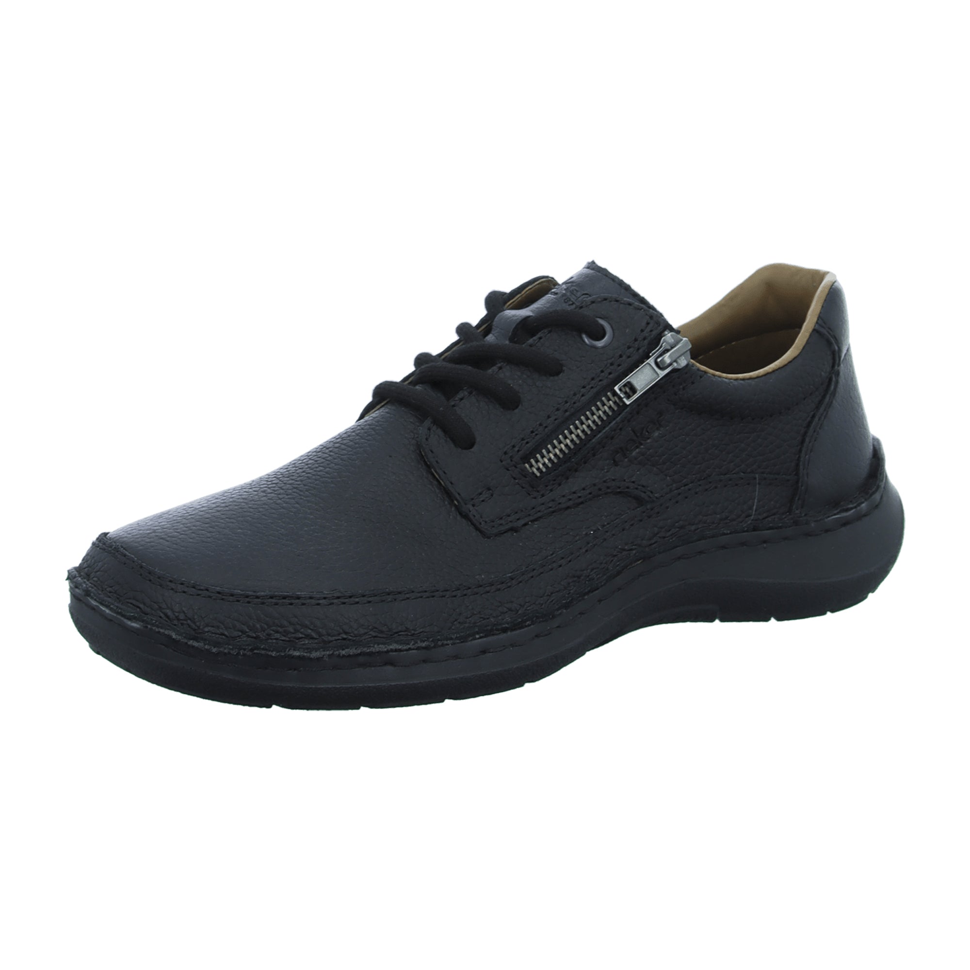 Rieker Men's Black Leather Casual Shoes with Zipper and Laces