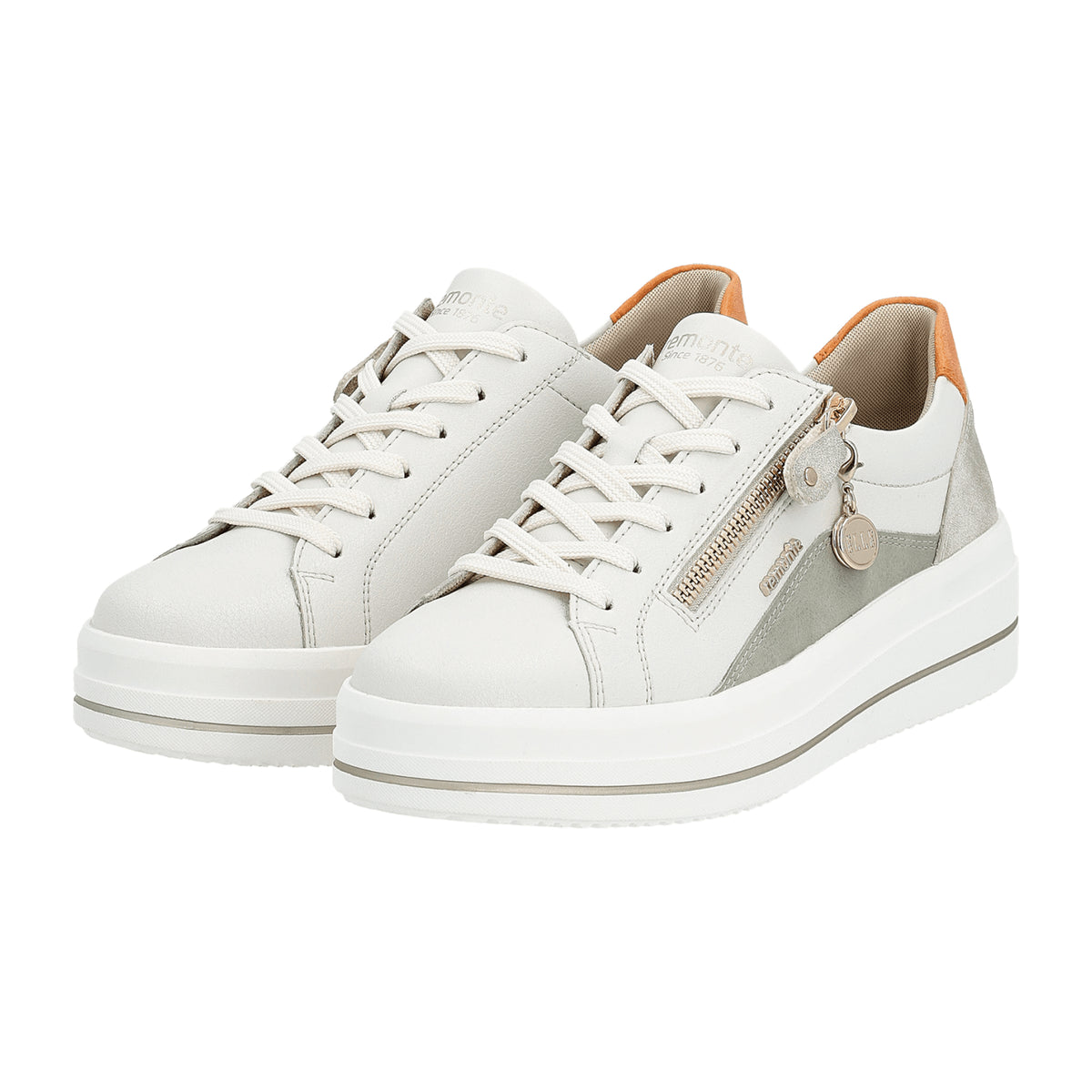 Remonte Women's White Leather Shoes with Removable Insole and Rubber Sole
