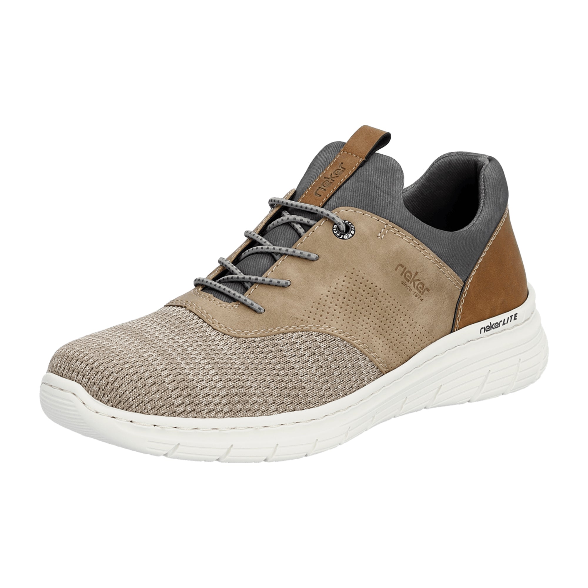 Rieker Men's Beige Shoes, Flat Heel, Round Toe, Normal Width, Lace-Up