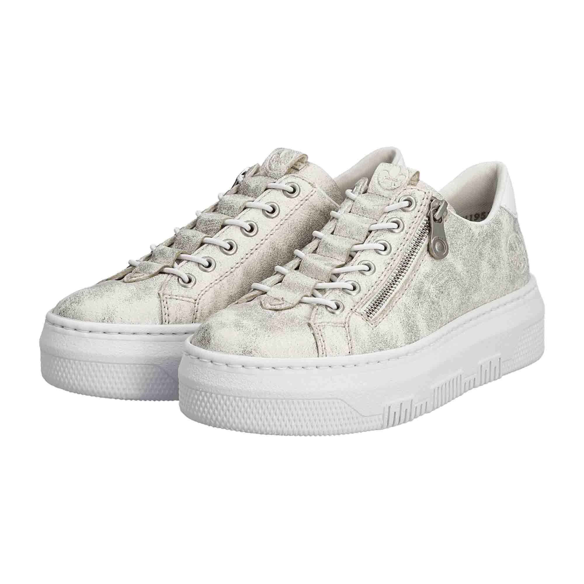 Rieker Women's White Casual Shoes with Round Toe and Lace-Up Closure
