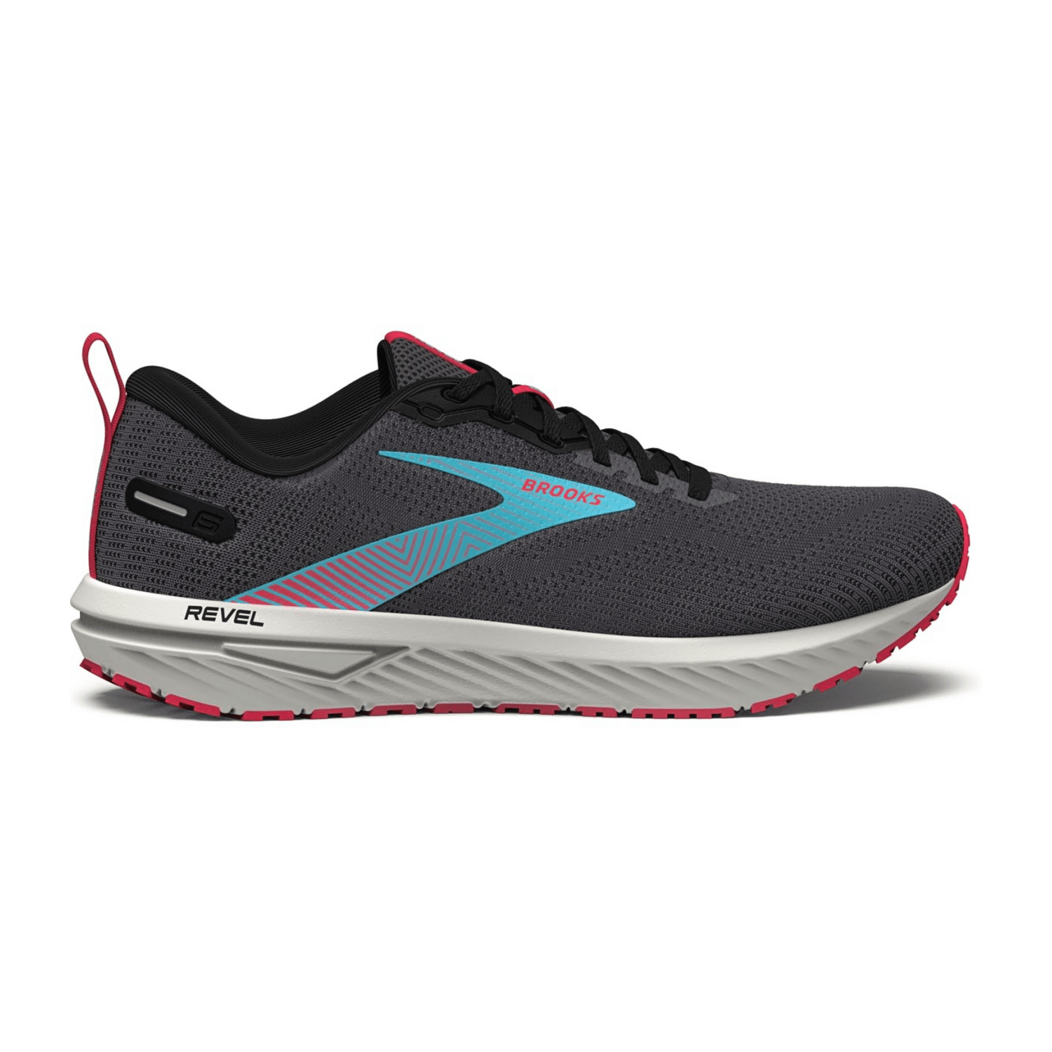 Brooks Women's Revel 6 Neutral Running Shoes Lace-Up Sneakers in Black Ebony Bluefish