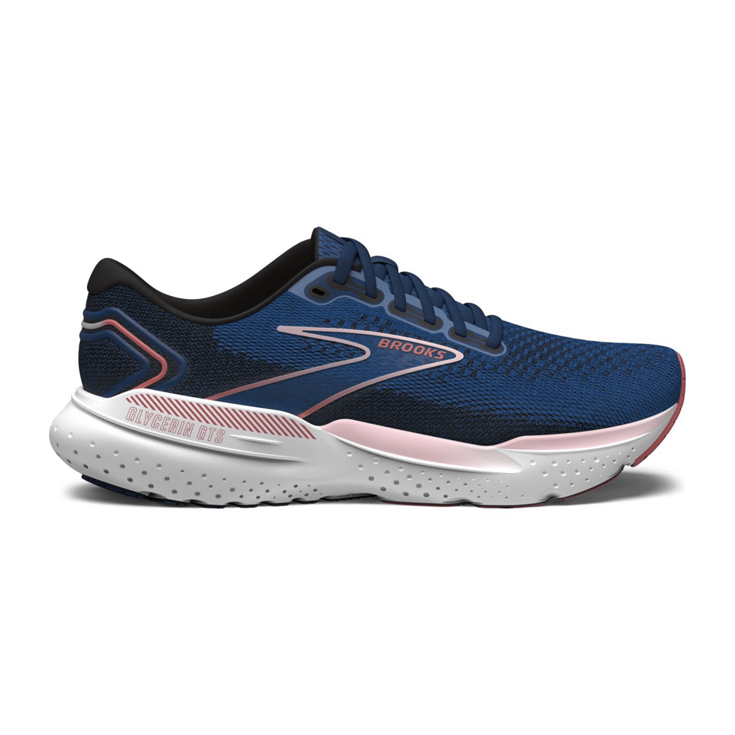 Brooks Women's Glycerin GTS 21 Running Shoes in Blue Icy Pink Rose, Cotton Lace-Up Sneakers