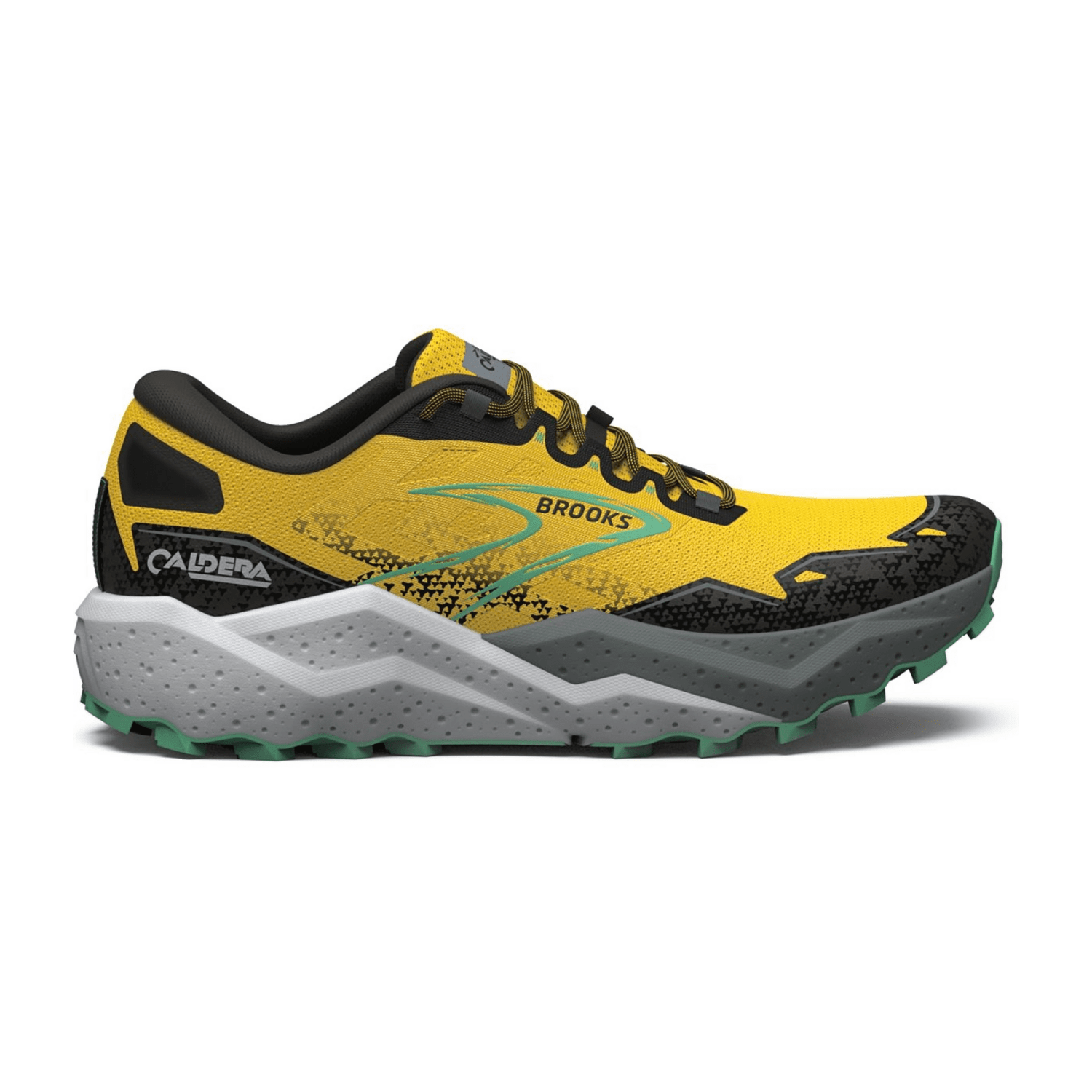 Brooks Men's Caldera 7 Trail Running Shoes in Lemon Chrome/Black/Sedona Sage - Cotton Upper with Rubber Outsole