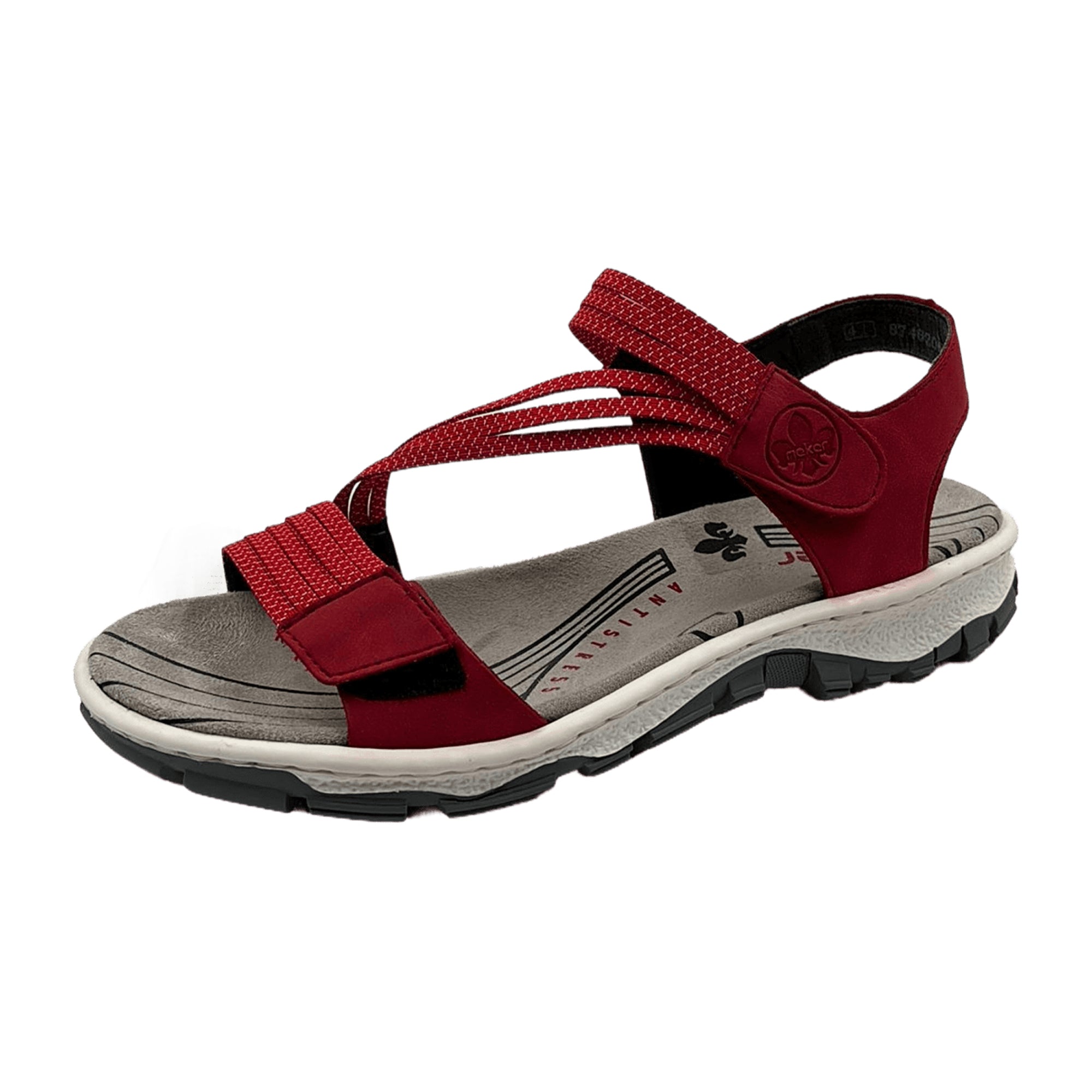 Rieker Red Synthetic Leather Women's Outdoor Sandals with Velcro Closure