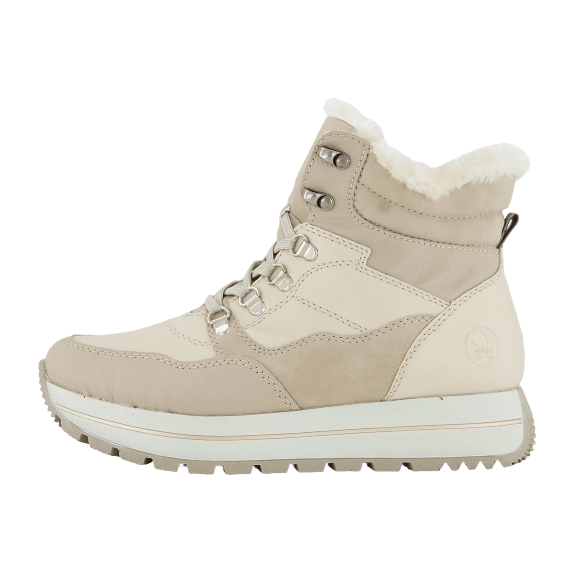 Rieker Beige Leather Warm-Lined Women's Shoes for Fall Winter