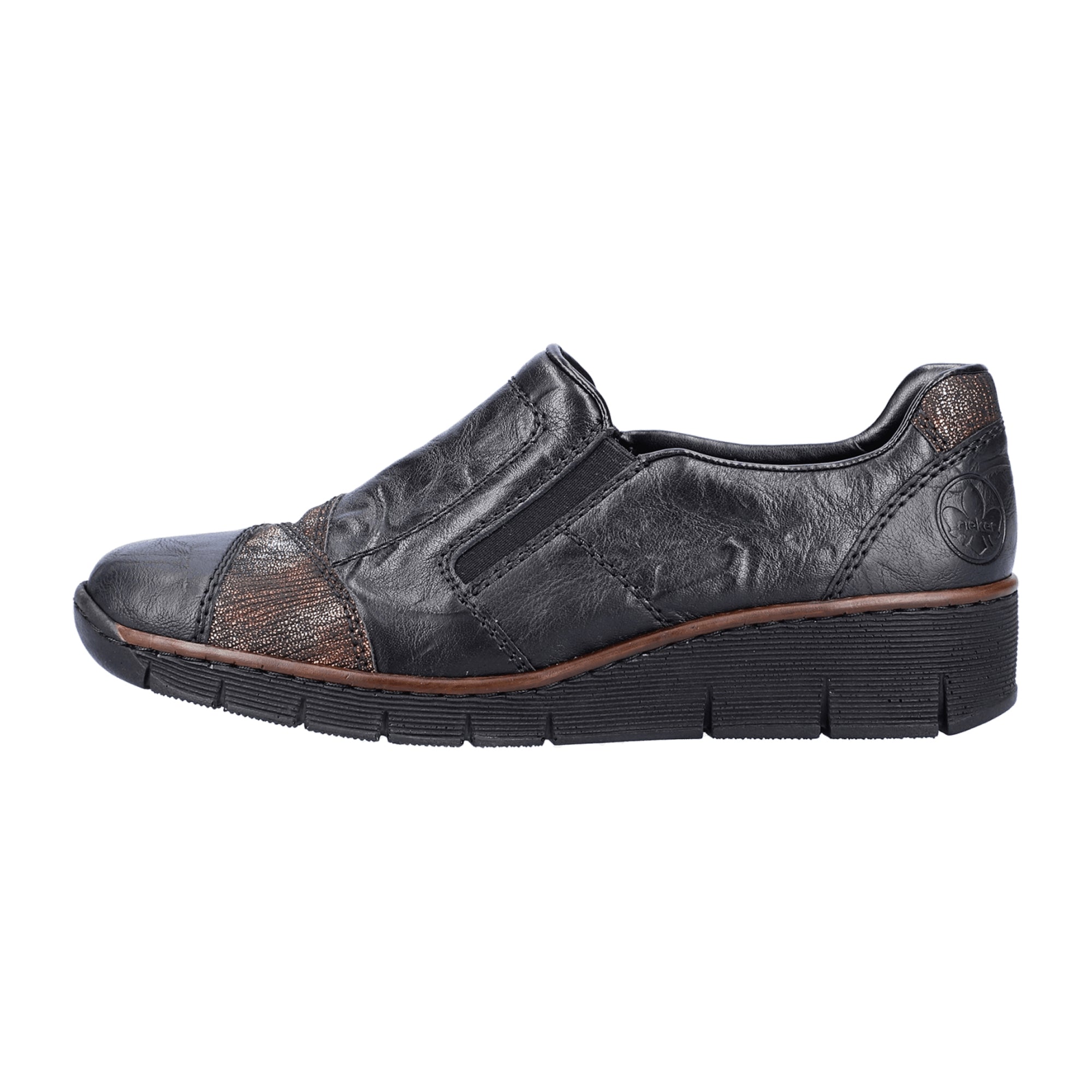 Rieker Women's Black Slip-On Wedge Shoes Round Toe Comfortable Casual Footwear
