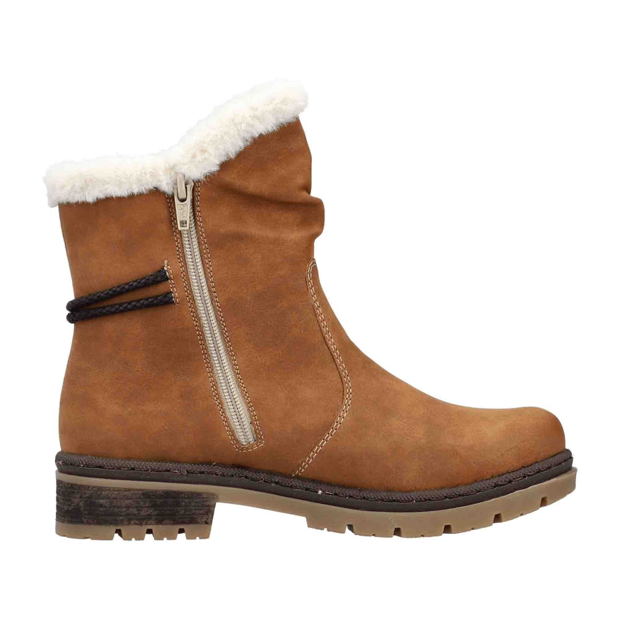 Rieker Y7470-24 Women's Brown Ankle Boots with Warm Lining and Zip Closure