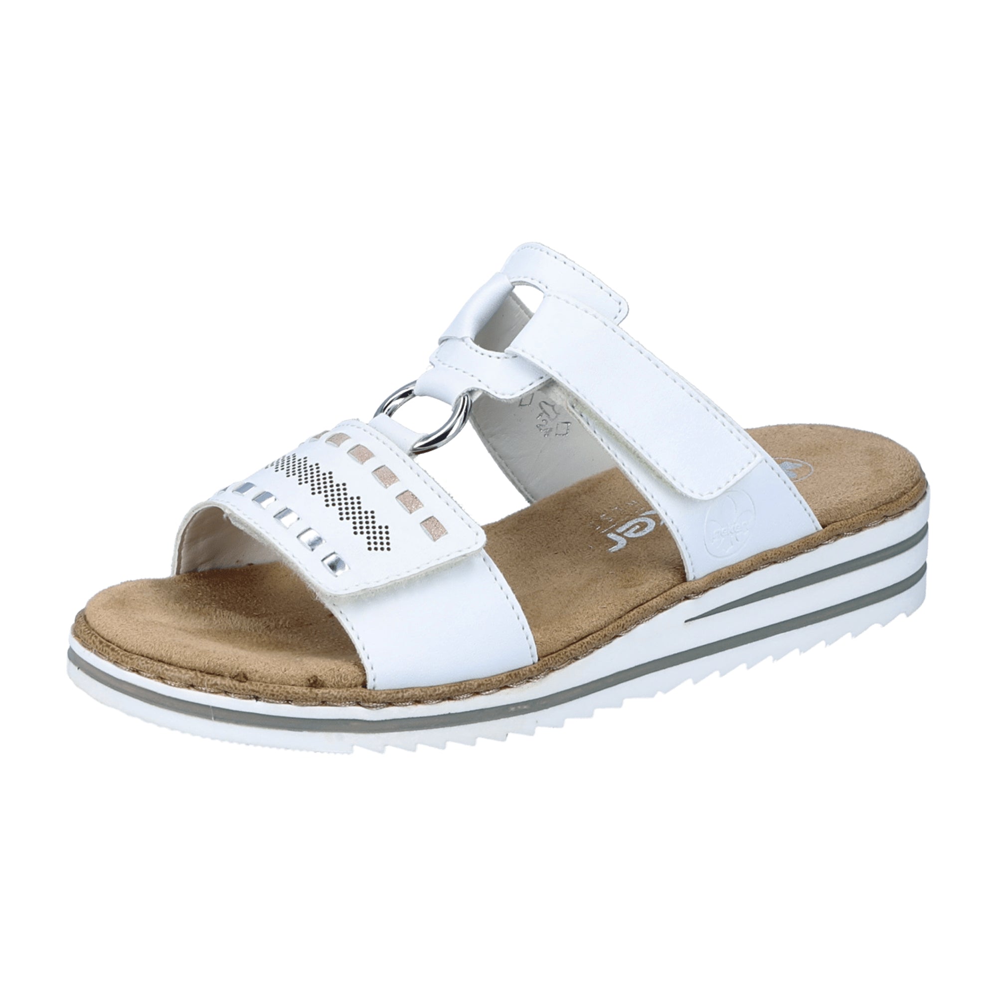 Rieker Women's White Sandals with Flat Heel and Velcro Strap