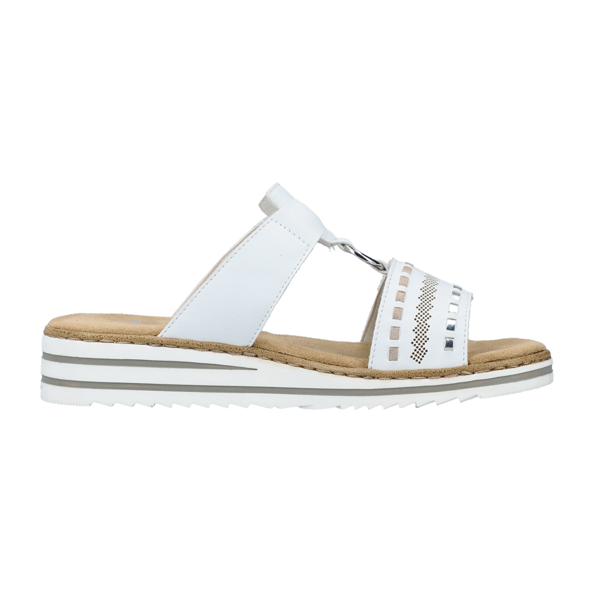 Rieker Women's White Sandals with Flat Heel and Velcro Strap