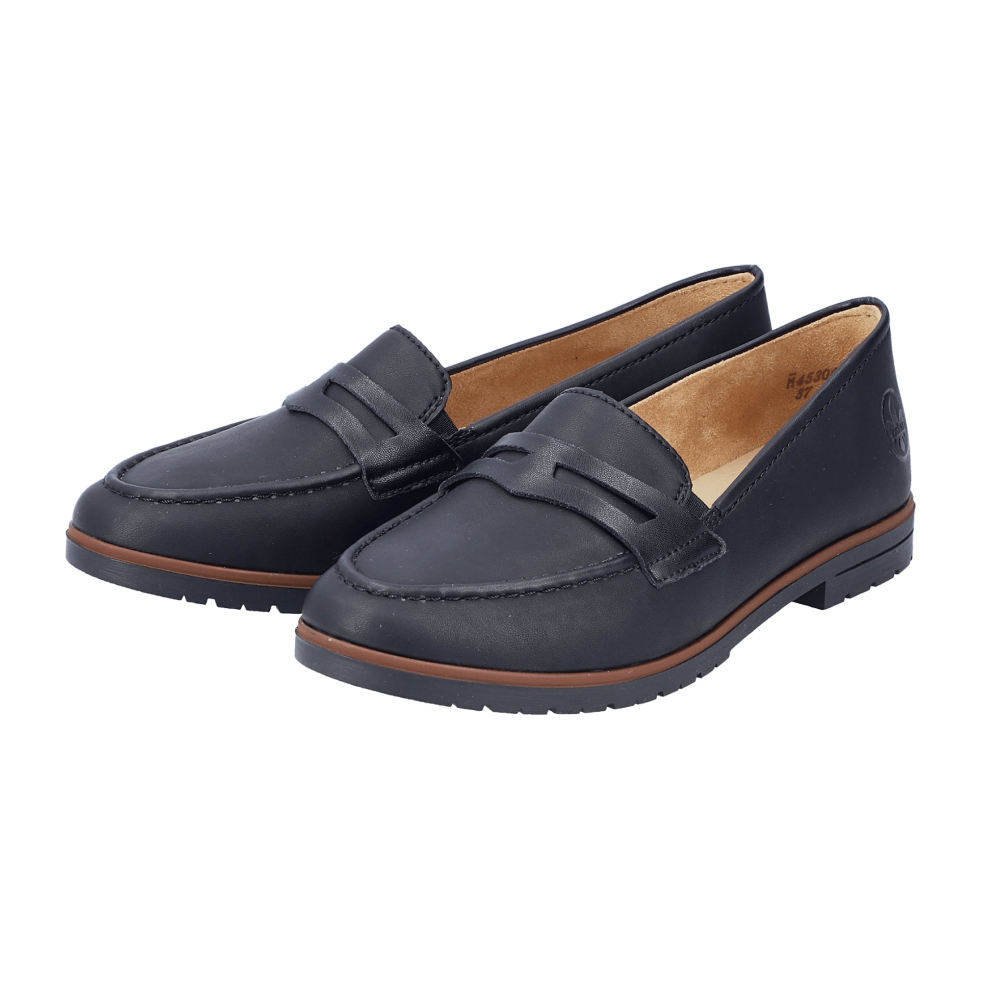 Rieker Women's Black Slip-On Shoes Synthetic Leather Flat Heel 45300-00 - Bartel-Shop