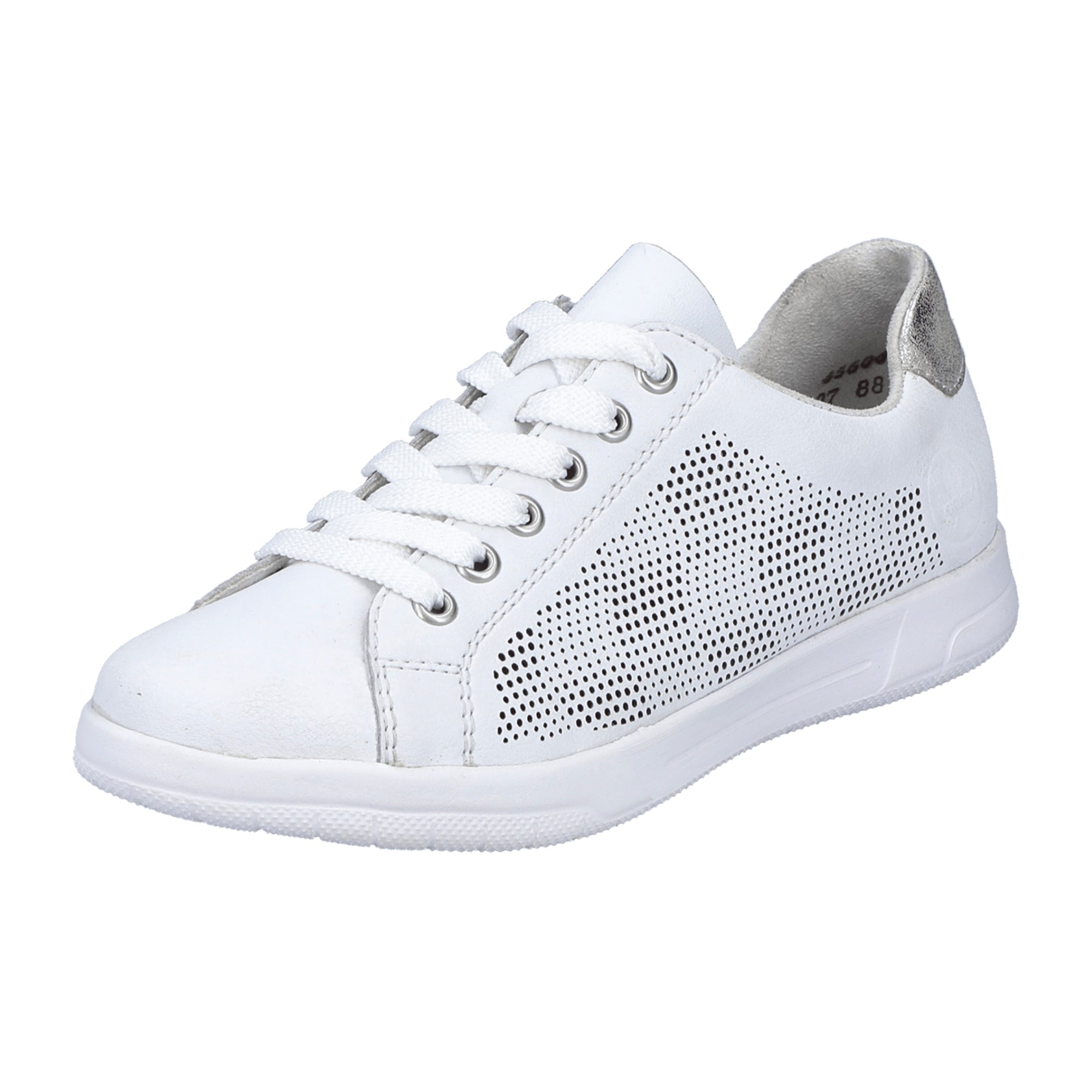 Rieker White Leather Women's Shoes with Removable Insole and Flat Heel