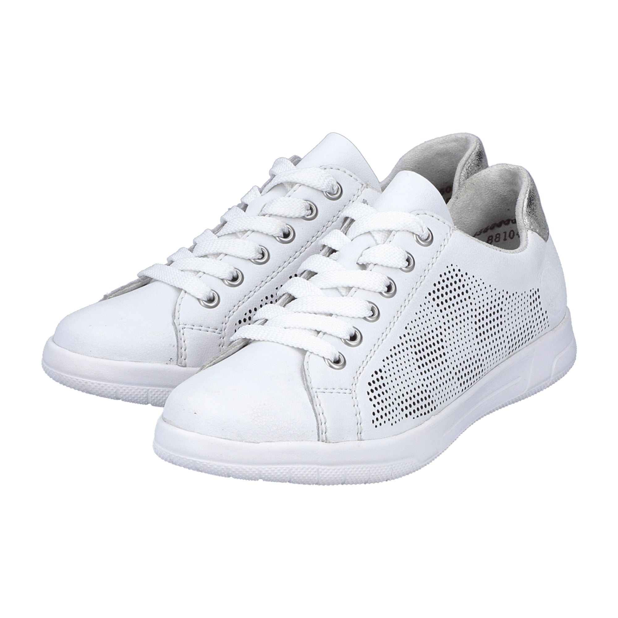 Rieker White Leather Women's Shoes with Removable Insole and Flat Heel