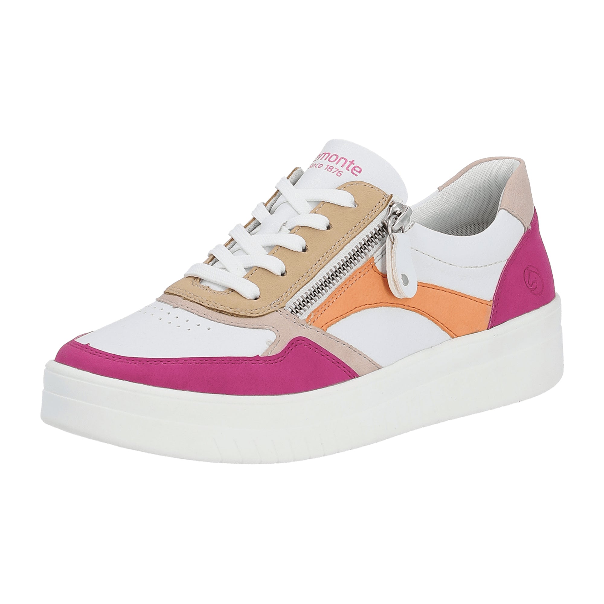 Remonte White Leather Women's Shoes with Laces and Flat Heel